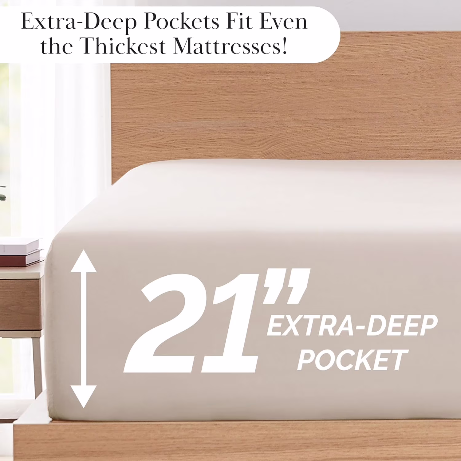 Luxury  Deep Pocket  Sheet Set, 21-Inch Microfiber Bedding, Pet Hair Resistant, Bone Color