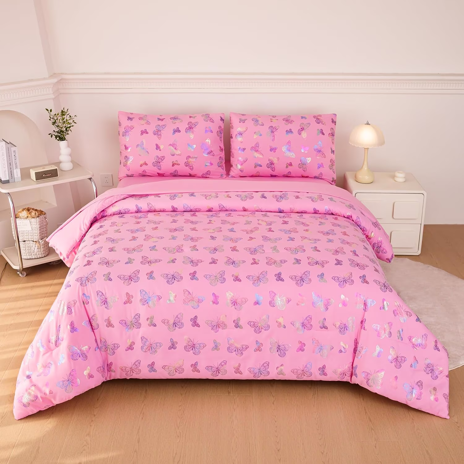 Full Size Comforter Set for Girls  Purple Ruffle Bedding Set Full  5 Pcs Bed in  Bag for Girls  Purple Comforter Sets Full with 1 Fitted Sheets  1 Flat Sheet  1 Comforter  2 Pill