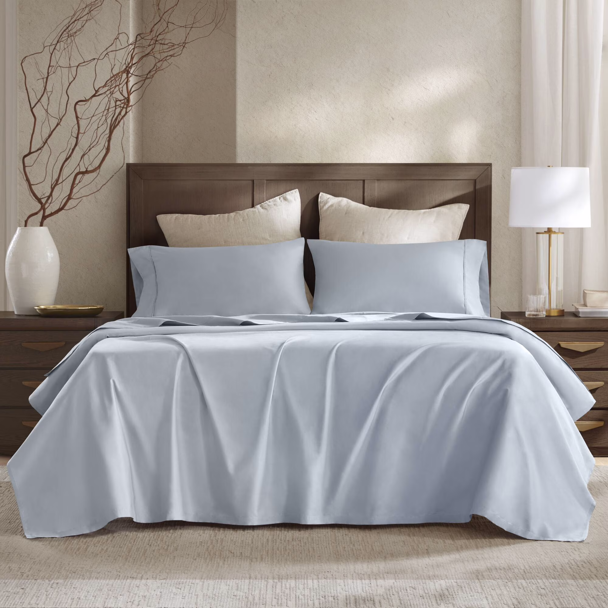 4 Pieces Cal King Sateen Sheet Set,Blue