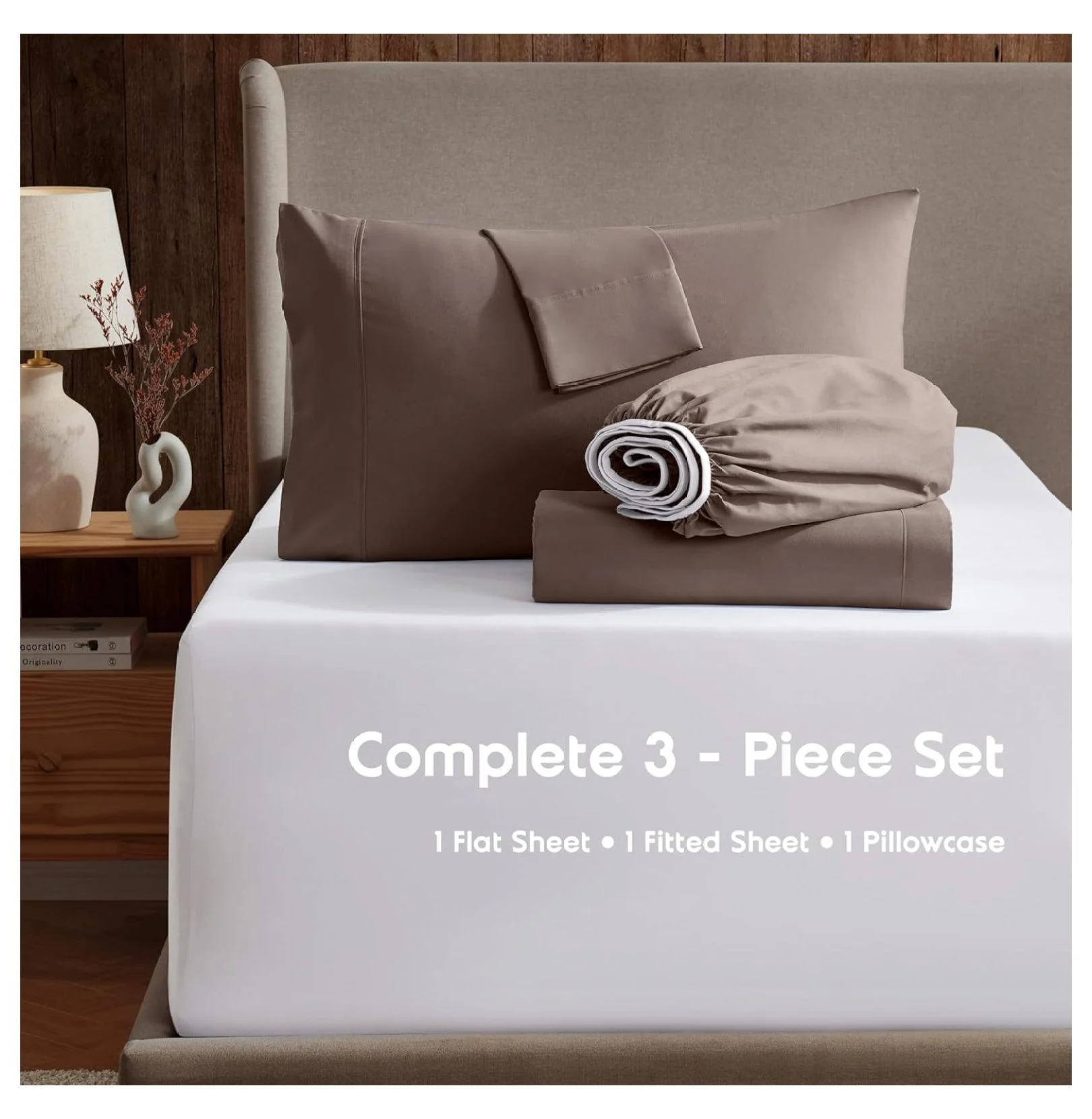 Twin Sheets Set - 3 Piece Twin Bed Sheets, Deep Pocket, Hotel Luxury, Extra Soft, Breathable and Cooling, Chocolate Brown Sheets for Twin Size Mattresses
