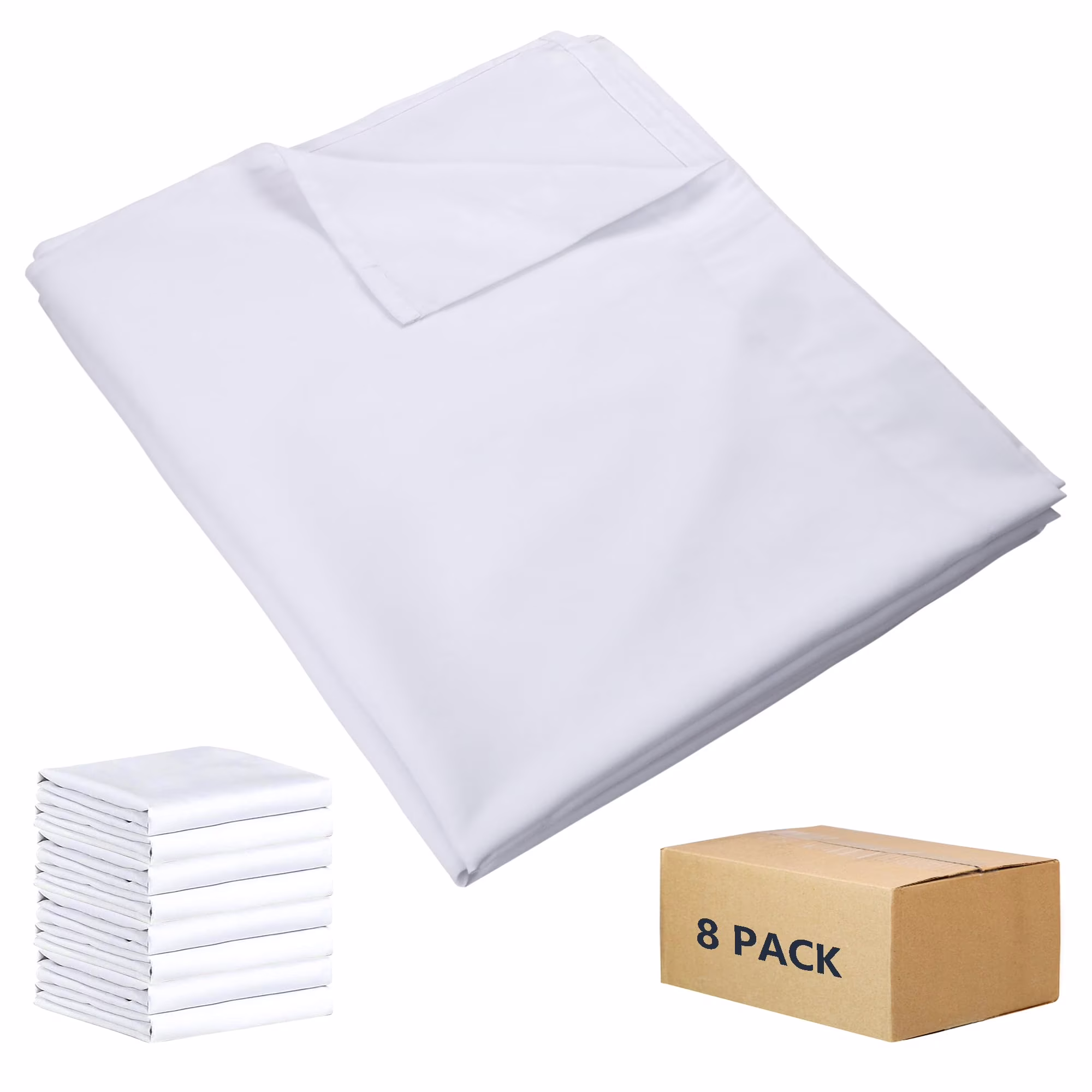 Bulk 8 Pack Twin White Flat Sheets, Easy Sort Microfiber Bed Sheets with Fade-Resistant Color Hems, Commercial Grade for Rental Properties and Spas