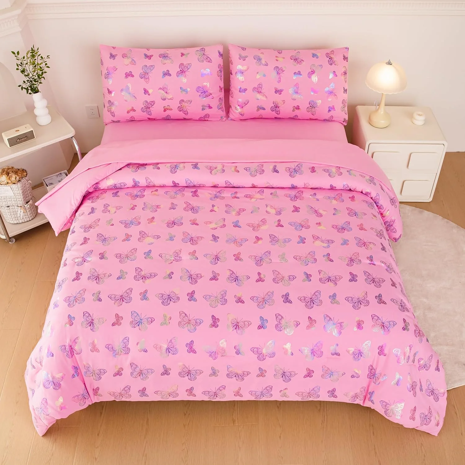 Full Size Comforter Set for Girls  Purple Ruffle Bedding Set Full  5 Pcs Bed in  Bag for Girls  Purple Comforter Sets Full with 1 Fitted Sheets  1 Flat Sheet  1 Comforter  2 Pill