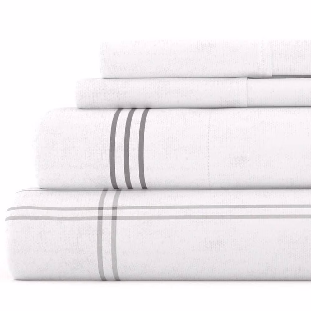 Premium 4 Piece Gray Checkered Flannel California King Sheet Set