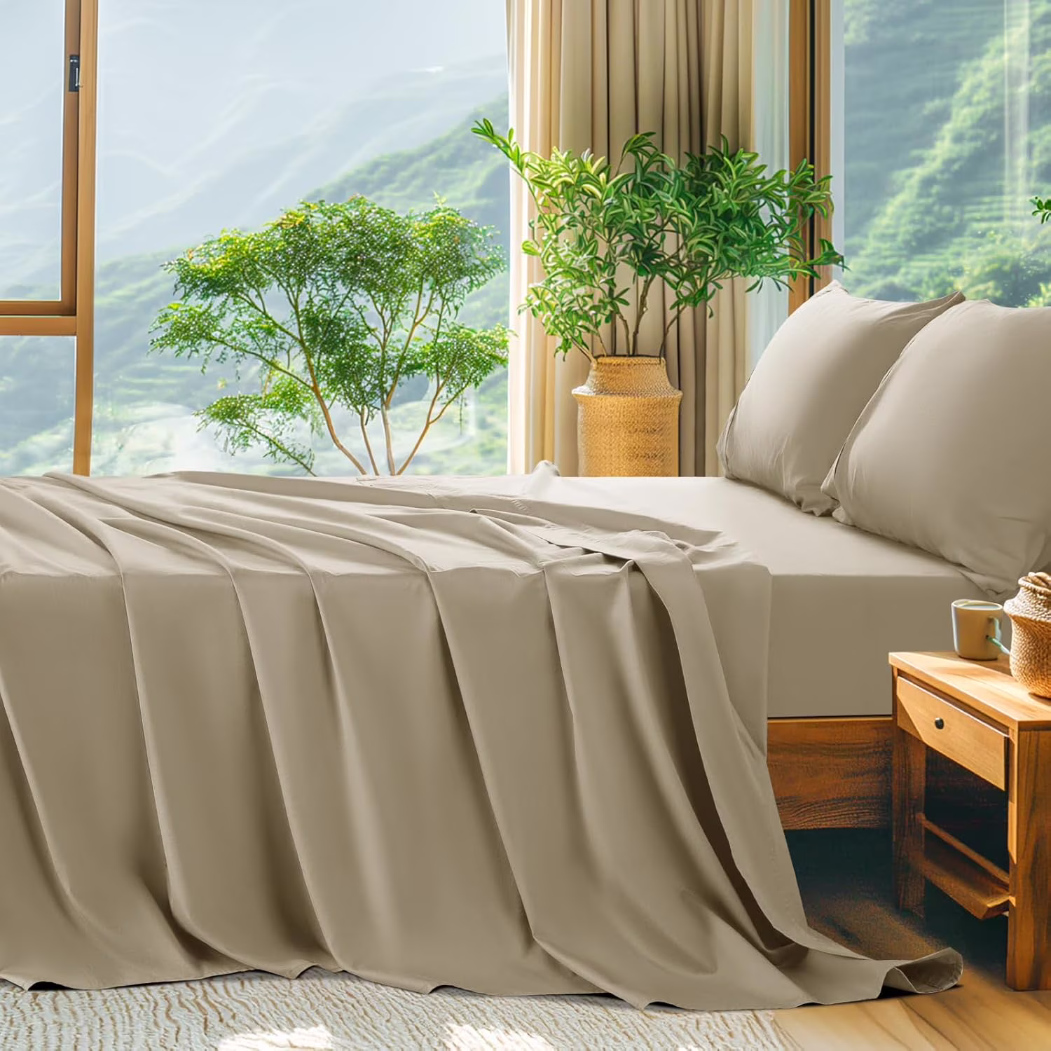 100% Egyptian Cotton Sheets Queen Size - 600 Thread Count, Luxury Hotel Quality Bedding Set, Soft Cooling Sateen Weave Bed Sheet Sets, 16" Deep Pocket - 4 PC(Linen,Queen)