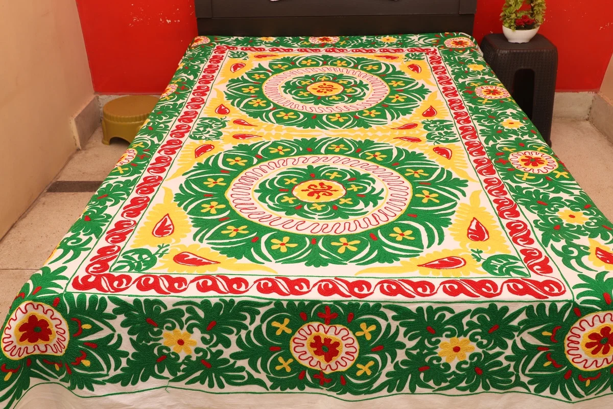 Art Deco 1-Piece Floral Green Flat Sheets, Full/Queen