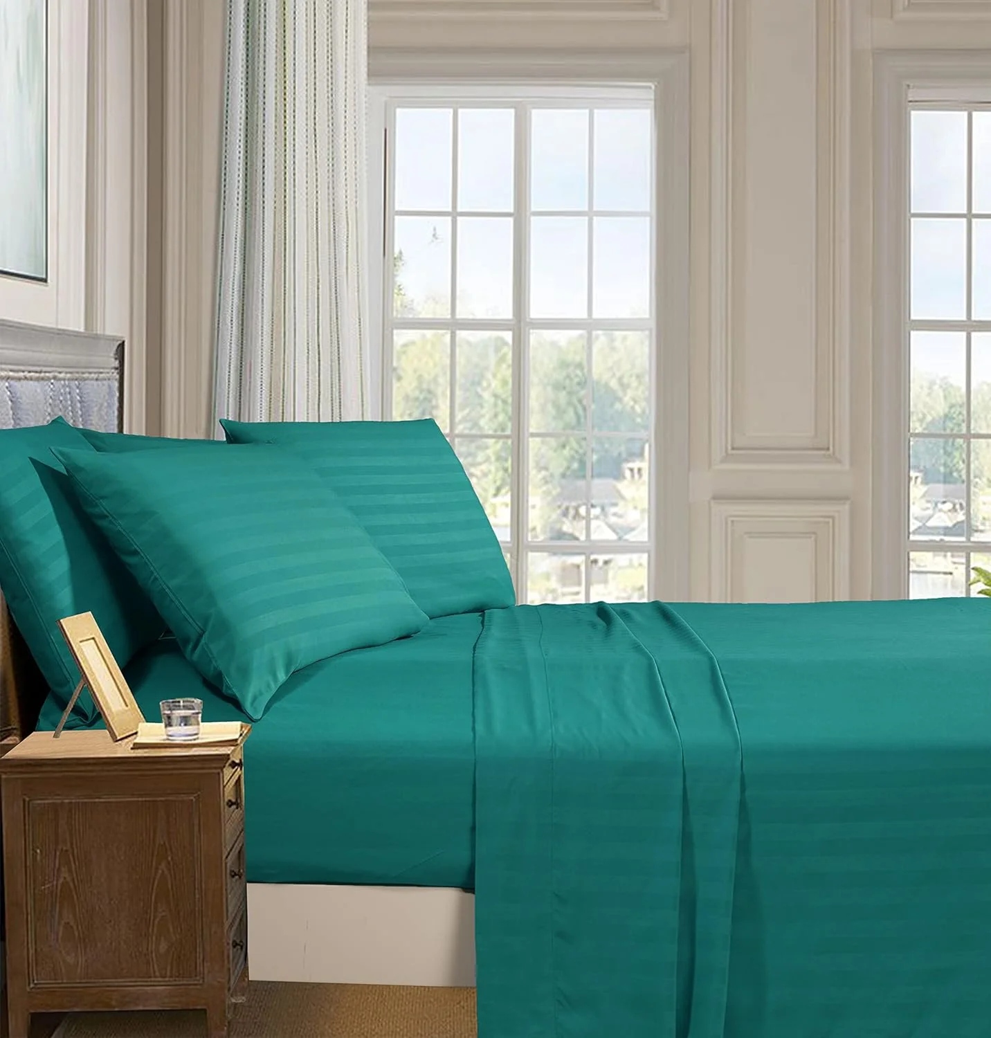 Elegant and comfortable, the softest and most comfortable 6-piece bed sheet set! - Top hotel quality luxury wrinkle-free 6-piece damask striped bed sheet set, queen size