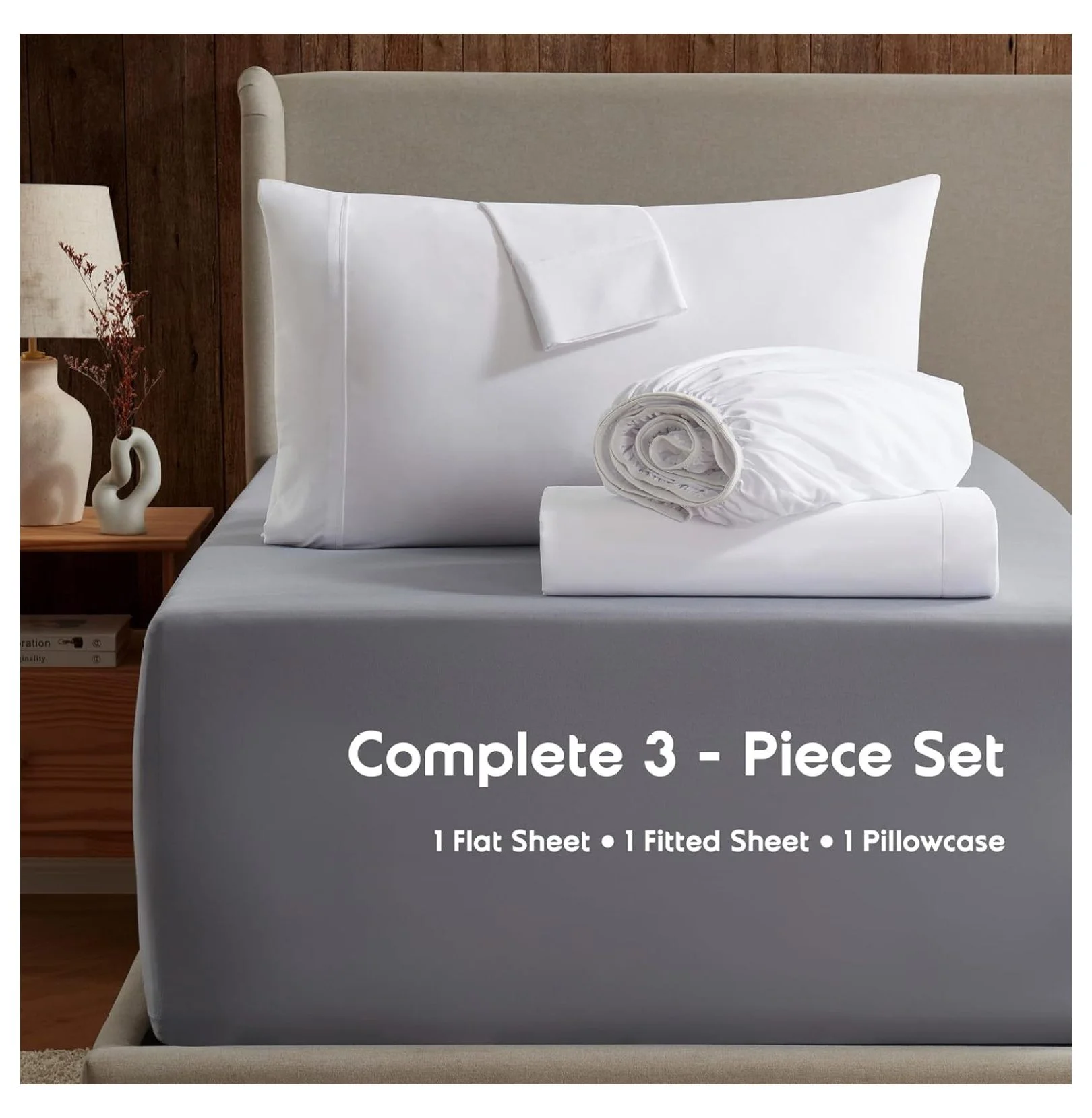 Twin Sheets Set - 3 Piece Twin Bed Sheets, Deep Pocket, Hotel Luxury, Extra Soft, Breathable and Cooling, White Sheets for Twin Size Mattresses