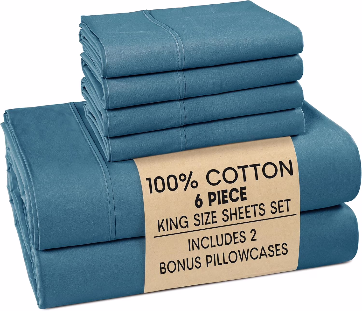 King 100% Cotton Sheet Set - 6 Pieces Soft Breathable Percale Weave Cooling Deep Pockets Bedding, Blue Heaven