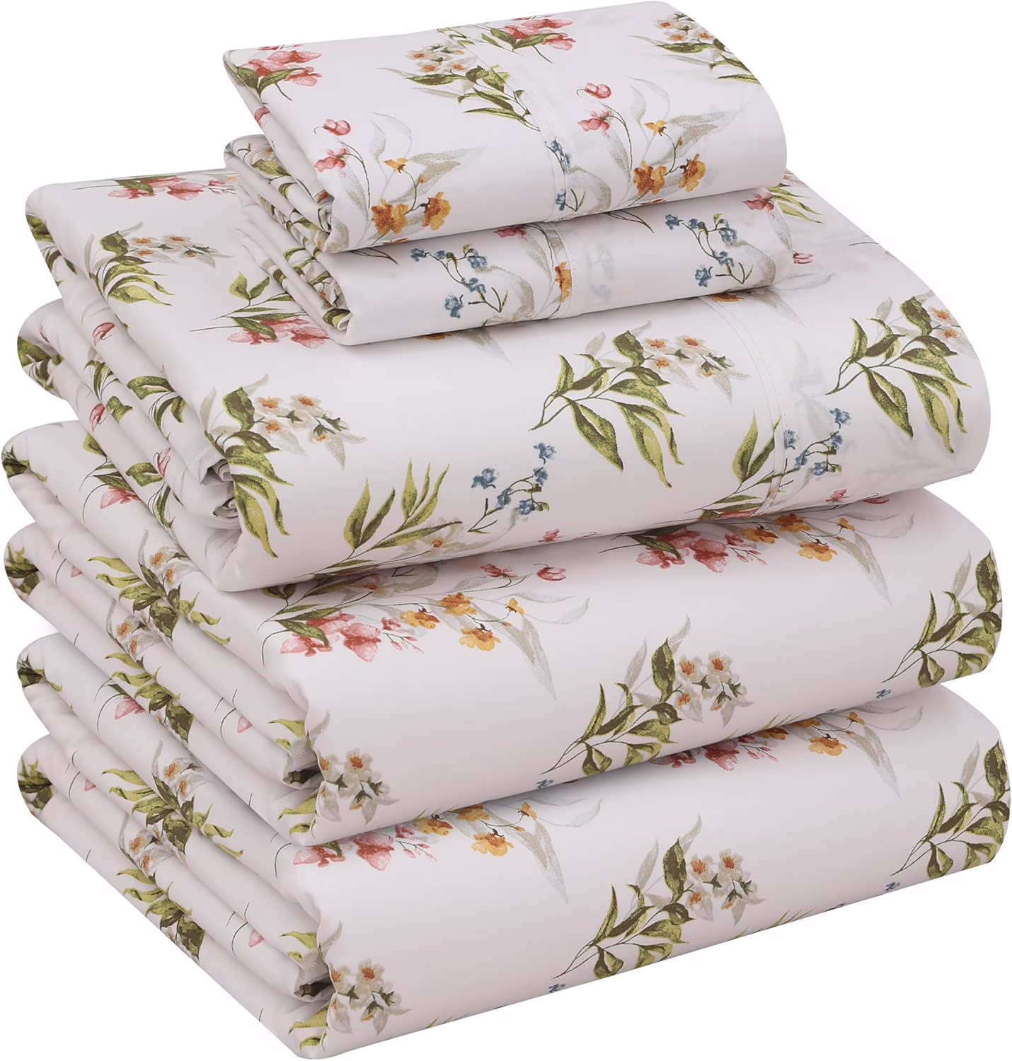 Split King Sheet Set, 100% Cotton Percale 5-Piece for Adjustable Beds, Soft & Breathable Deep Pocket (16") Hotel Style Cooling Bedding, Floral Bliss Design