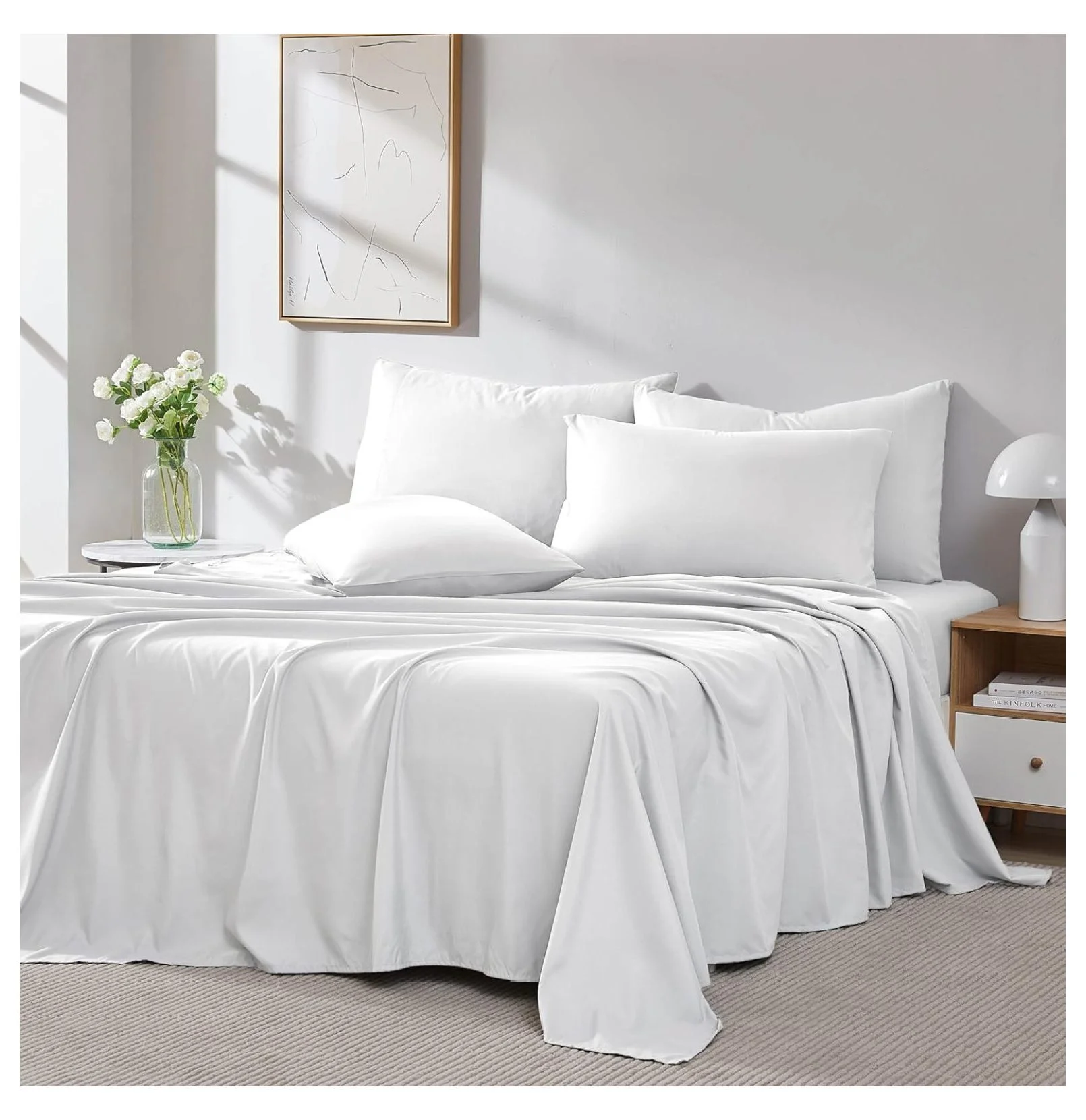 2-Pack Flat Sheets Only, Twin Size White Sheets, 66" x 96" Twin Top Sheet is Oversized to Cover Deep Pockets, Hotel Quality Flat Sheet Set of 2, Bright White