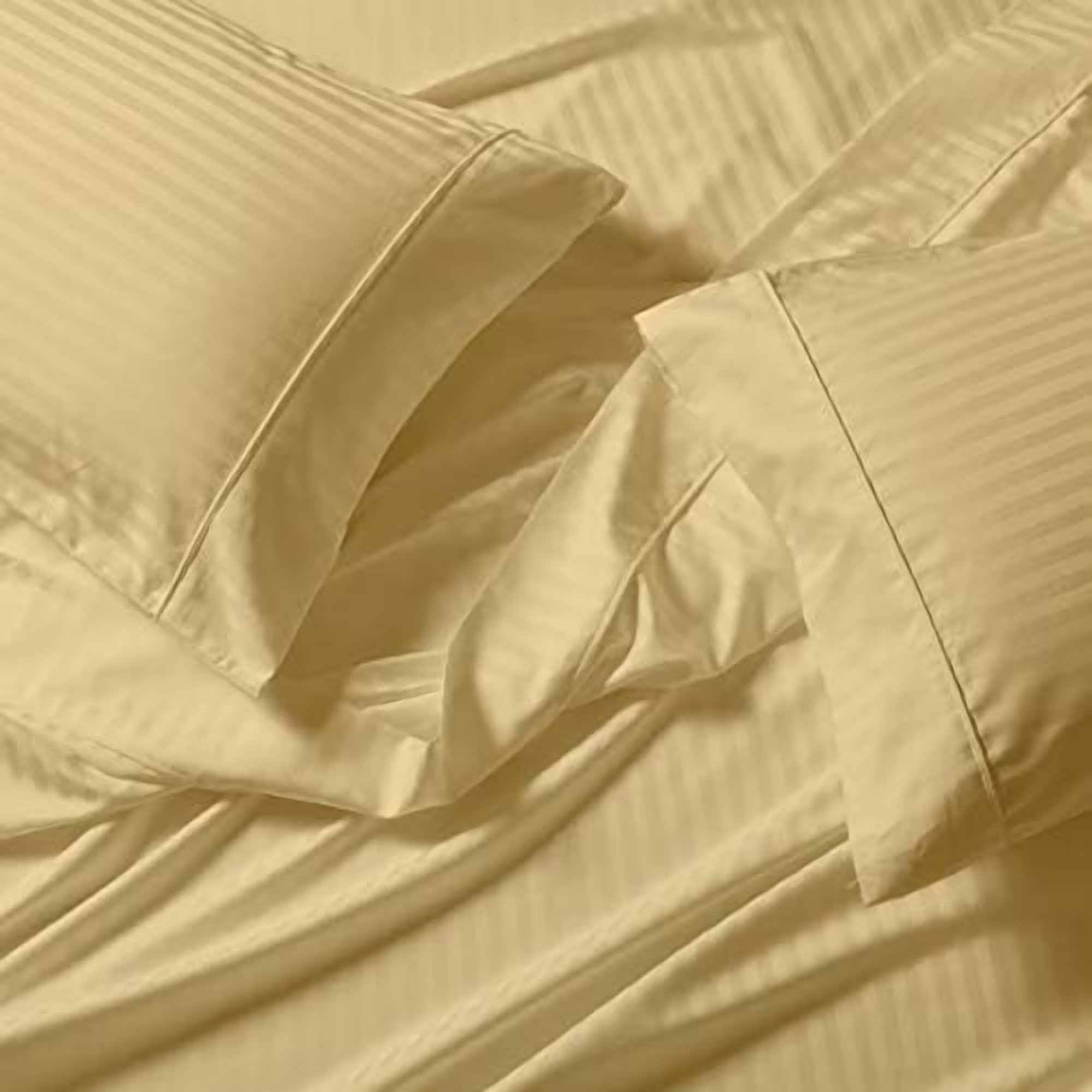 Striped 650 Thread Count, Cotton Blend 3PC Twin Extra Long XL Bed Sheets Set, Gold