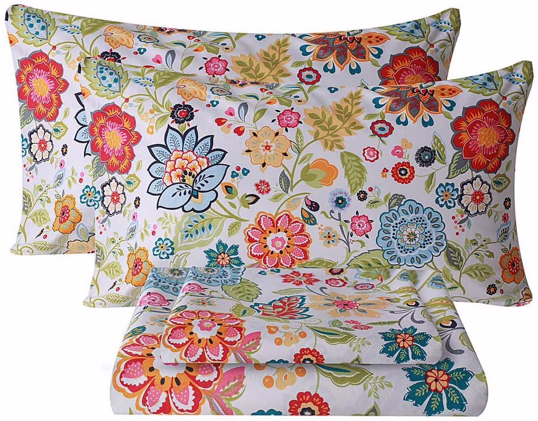 Full Sheet Set Ultra Soft, Breathable, Silky Flower Deep Pocket 100% Microfiber Bedding, 4 Piece Full Size with Floral Spring Design