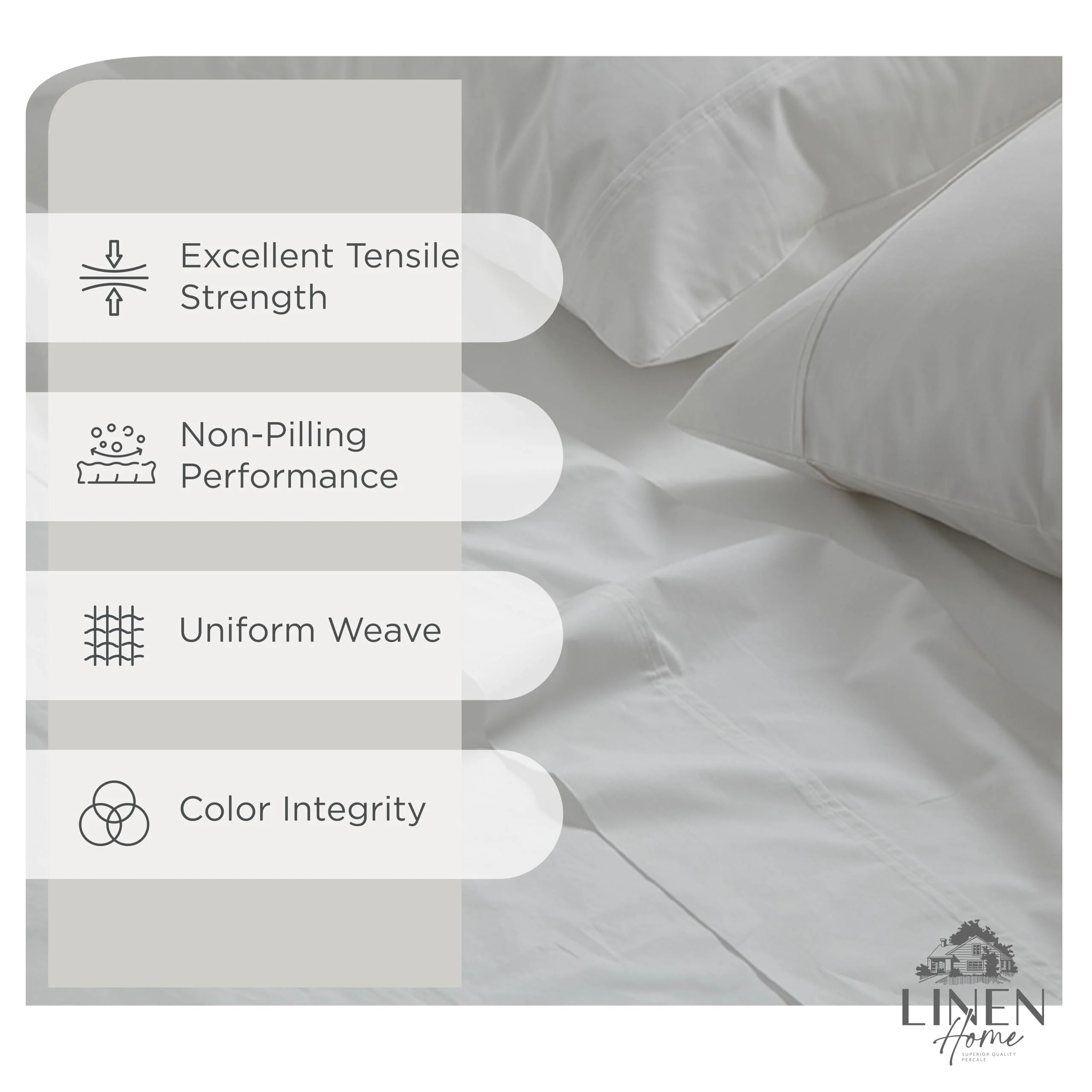 Queen Size 100% Cotton Percale Sheets, 4 Piece Set Includes Flat Sheet, Deep Pocket Fitted Sheet and 2 Pillowcases, Breathable Durable Bed Linen, White