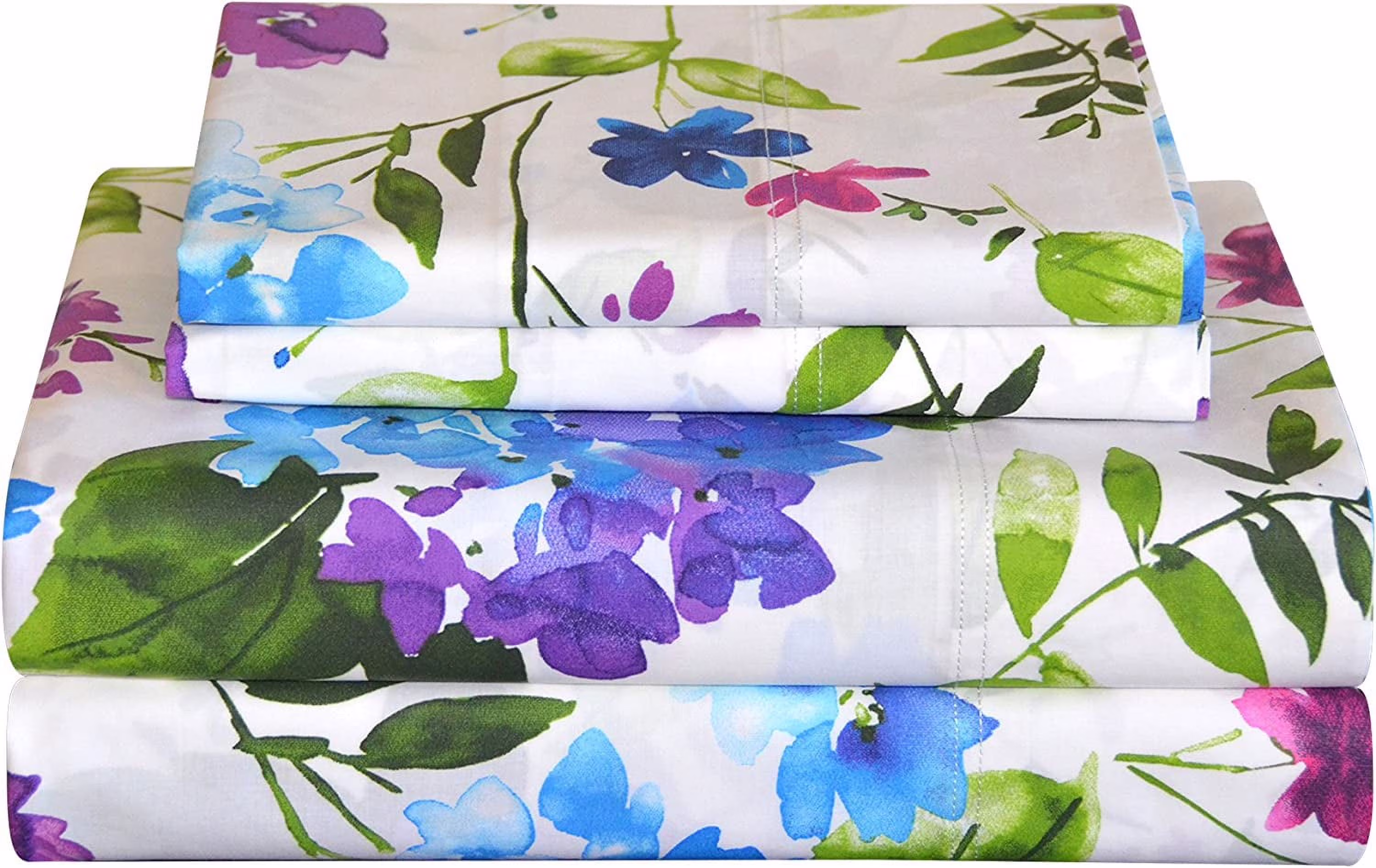 100% Cotton Percale Queen 4-Piece Bed Sheets - Prima Printed, 19-Inch Deep Pockets, Soft Bedding Set