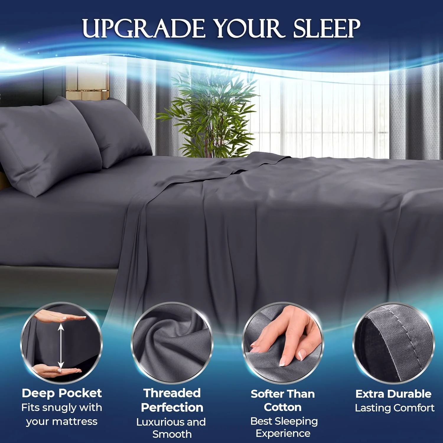 Cooling Sheets  Set 4pcs - Luxurious  Viscose Microfiber Bed Sheets for Hot Sleepers