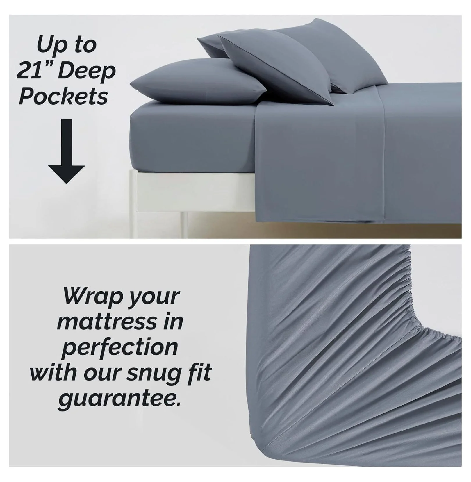 Extra Deep Pocket King Sheet Set, 6-Piece Ultra-Soft Microfiber Bed Sheets with 21" Deep King Fitted Sheet, Oversized Flat Bedsheet, 4 Pillowcases, Slate Blue