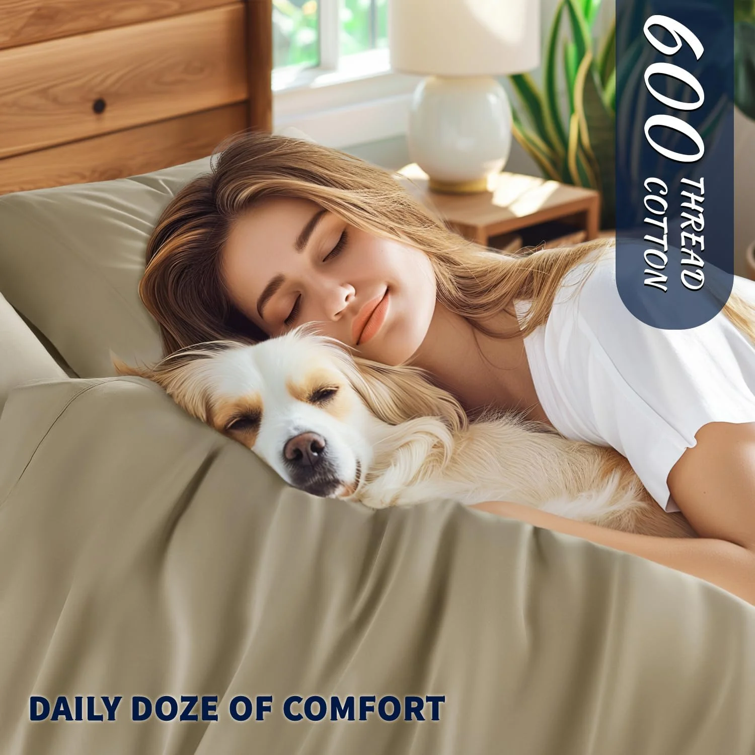 King Size 600 Thread Count Sheets Set - 100% Egyptian Cotton, 4-Piece Linen, 5-Star Hotel Quality, 16" Deep Pocket, Breathable & Cooling