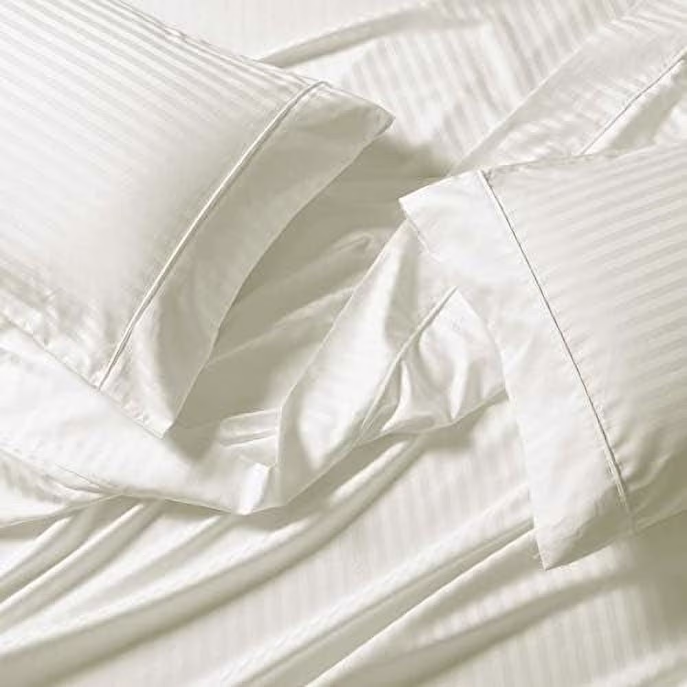 Striped 650 Thread Count, Cotton Blend 3PC Twin Extra Long XL Bed Sheets Set, Ivory