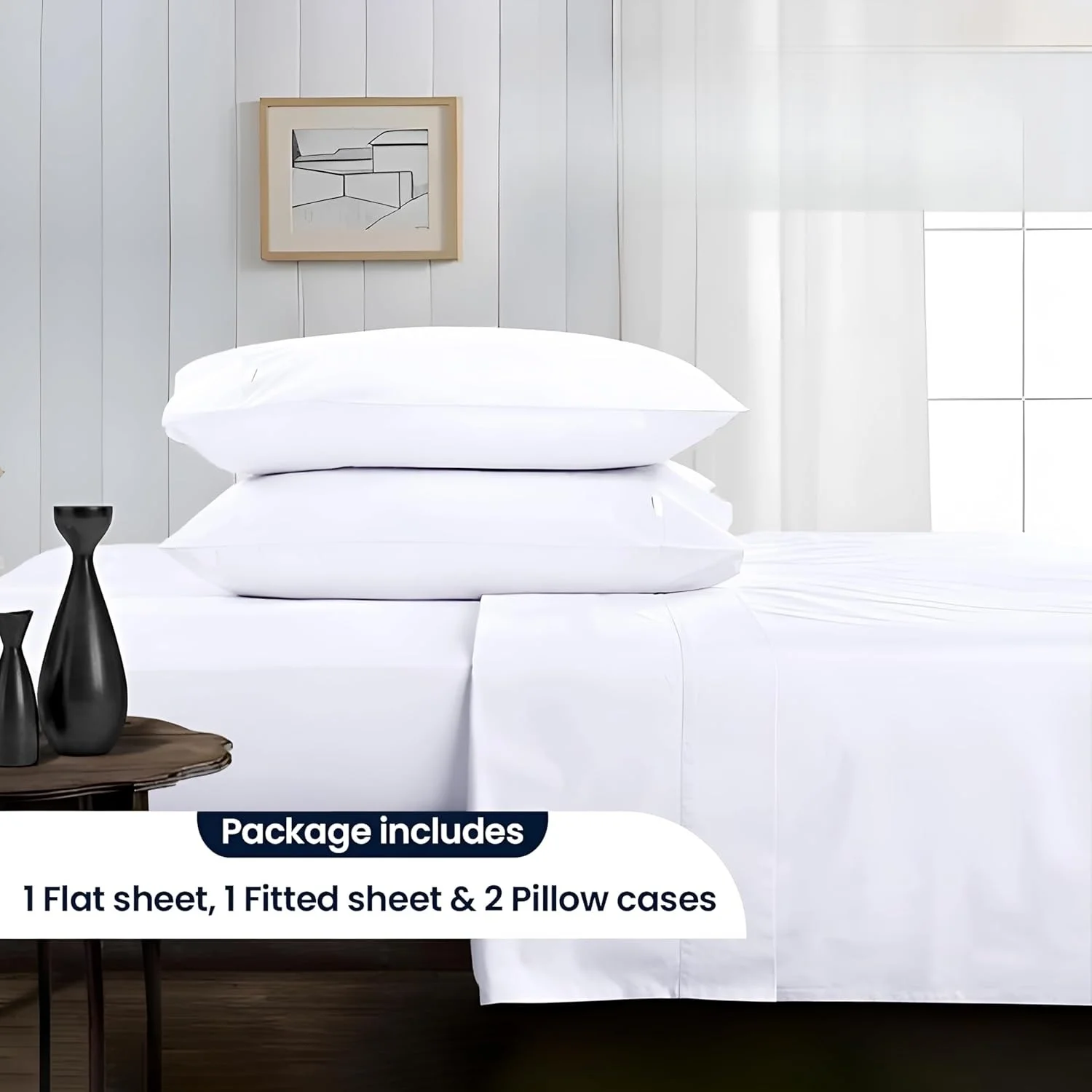 4-Piece Queen Sheet Set – 1000 Thread Count Egyptian Cotton, White, 17” Deep Pocket Fitted, Hotel-Quality Soft Bedding