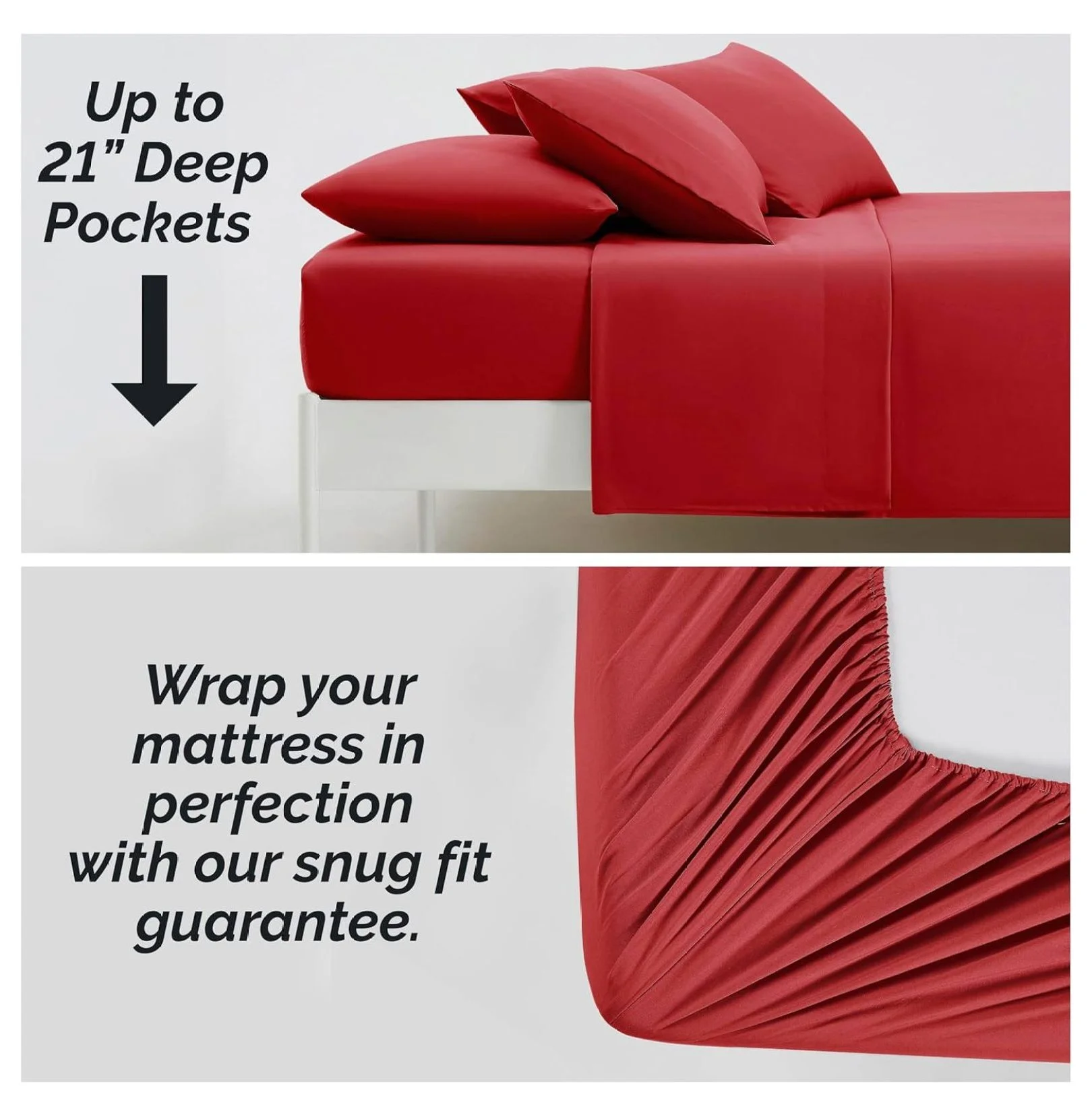 Extra Deep Pocket Twin XL Bed Sheets, 4-Piece Ultra Soft Red Sheets with 21" Deep Twin Fitted Sheet, Oversize Flat Sheet, 2 Pillowcases, Chili Pepper