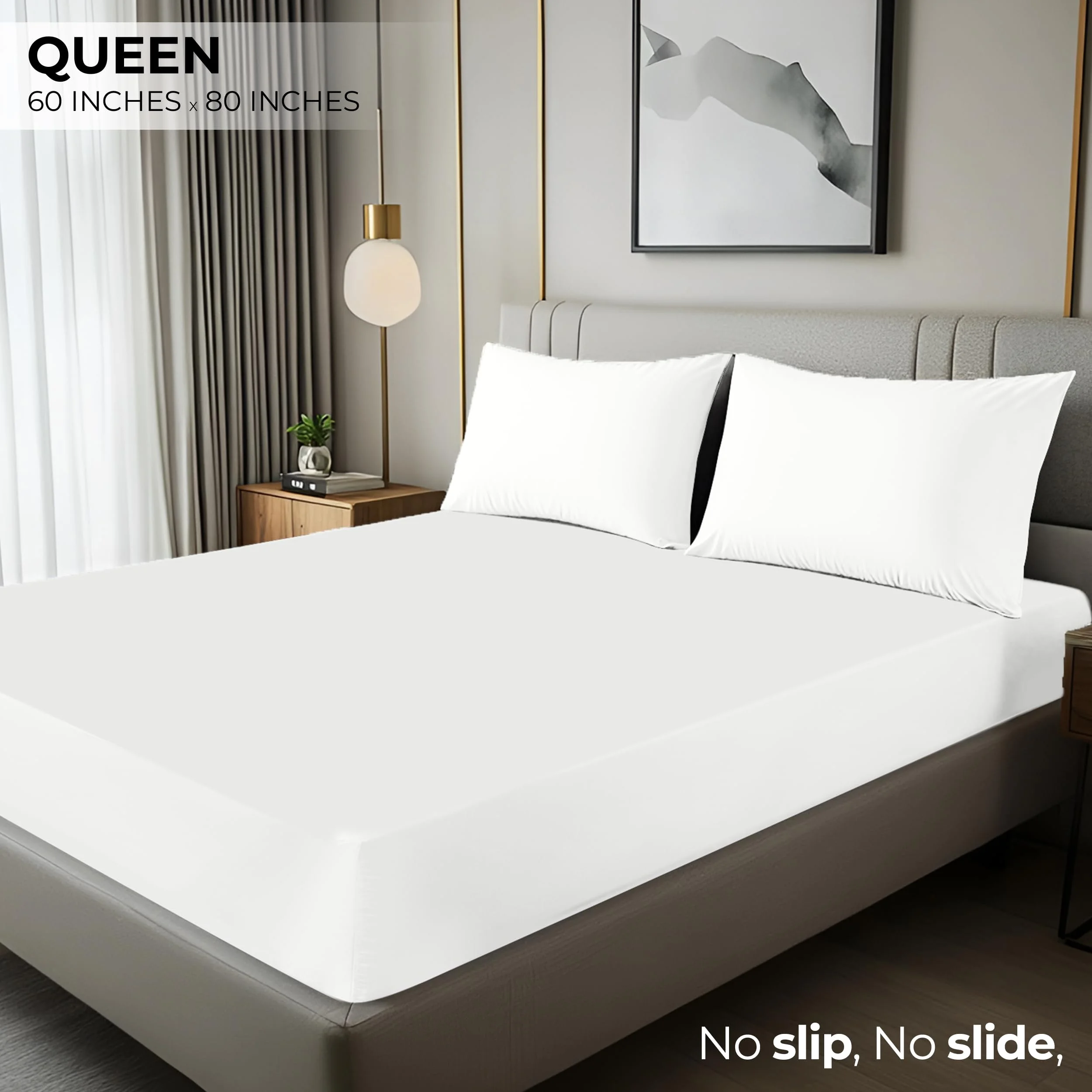 Queen fitted sheet, deep pocket 15 inches, soft microfiber, shrink and fade resistant, easy care, breathable fabric, perfect for oversized mattresses, white