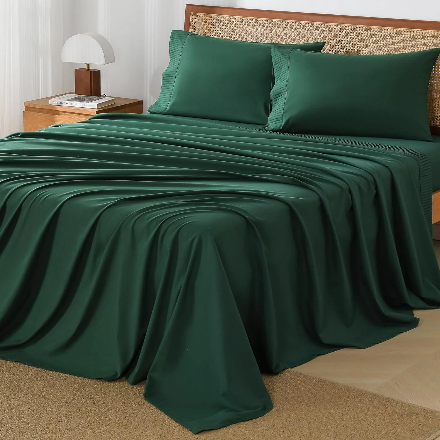 Emerald Green Sheets California King Set 4 Pieces, Soft Sheets for Cal King Size Bed, Microfiber Sheet Set, Deep Pocket Up to 16", Hotel Breathable & Cooling Bedding Sheets & Pillowcases