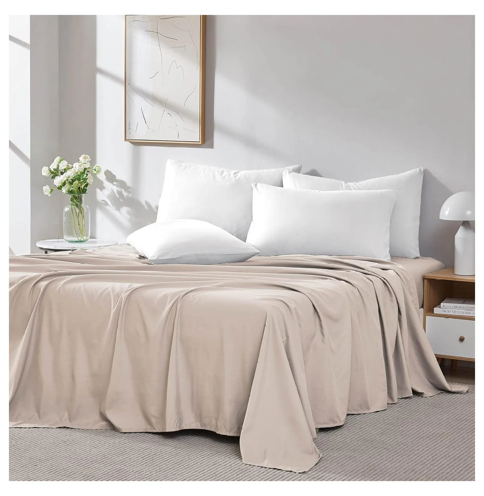 2-Pack Twin Flat Sheets Only, Soft Microfiber Oversized Bed Sheets, 66" x 96" Twin Size Top Sheet Stays Tucked on Deep Mattresses, Flat Sheet Set, Bone