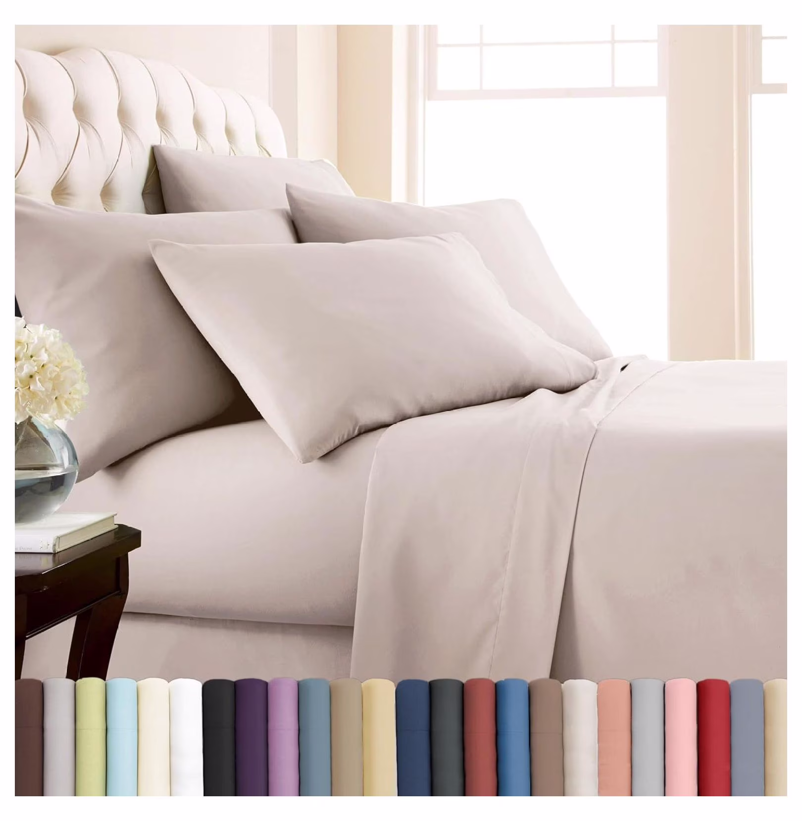 6-Piece, 21-in Extra Deep Pocket Sheet Set, Full Size, Hotel Quality Bedding, Shrinkage Free Full Size Sheets Set with Flat and Fitted Sheet, 4 Pillowcases, Bone