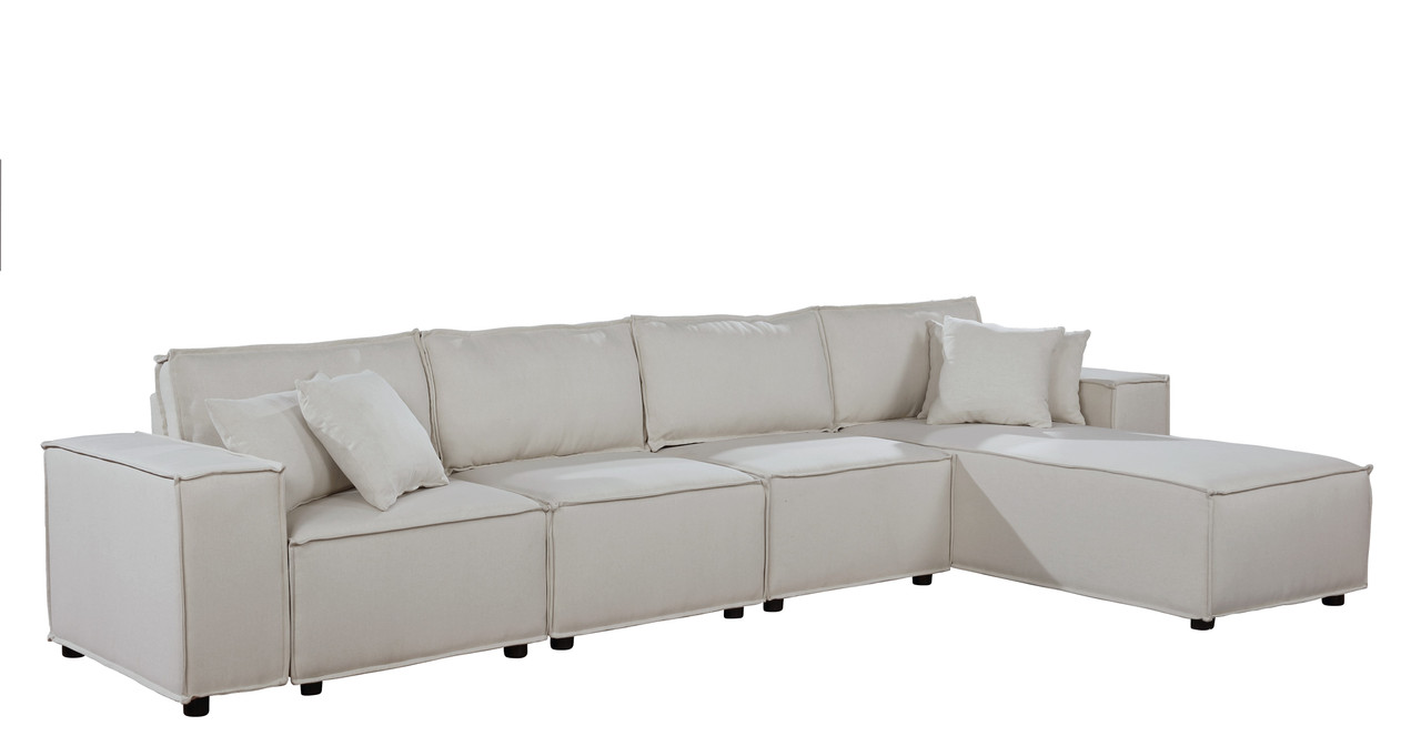 12.25' Cream Beige Linen Sofa with Reversible Chaise