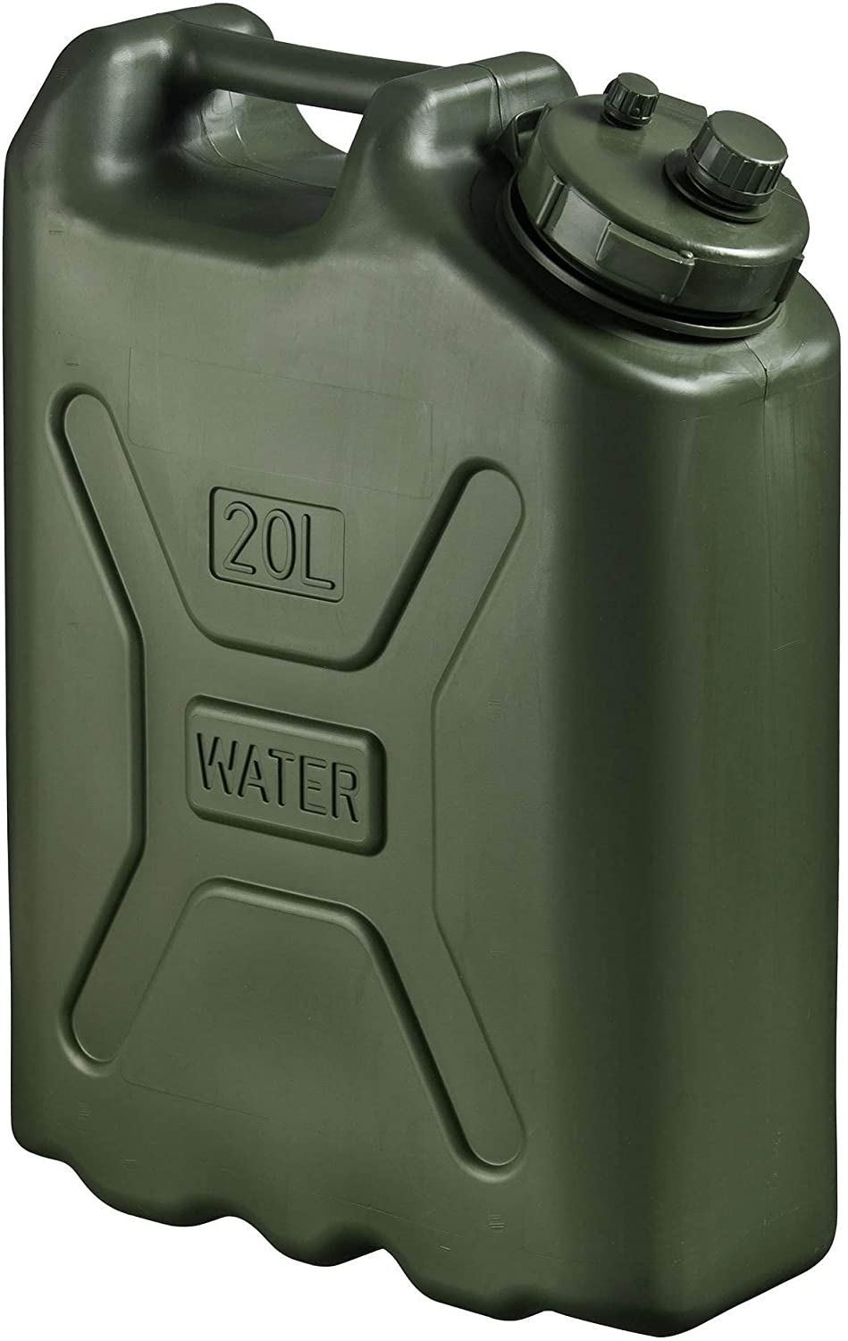 BPA Durable 5 Gallon 20 Liter Portable Military Water Storage Container for Camping, Outdoors and Emergency Management, Green (4 Pack)