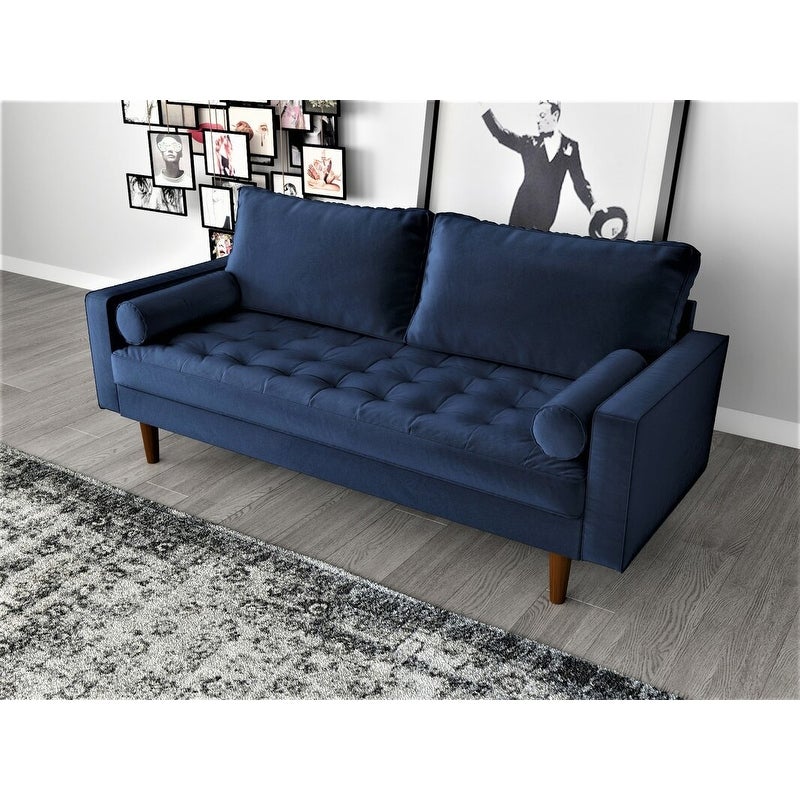 US Pride Furniture Mac Velvet Mid-century style Sofa Prussian blue