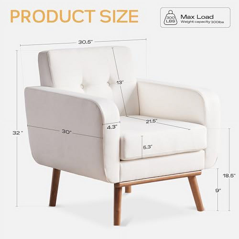 TJUNBOLIFE Fabric Accent Chair  Mid Century Modern Arm Chair Button Tufted Living Room Chairs Easy to Install  Upholstered Comfy Sofa Chair for Bedroom Study Office Reading Corner (Dark B