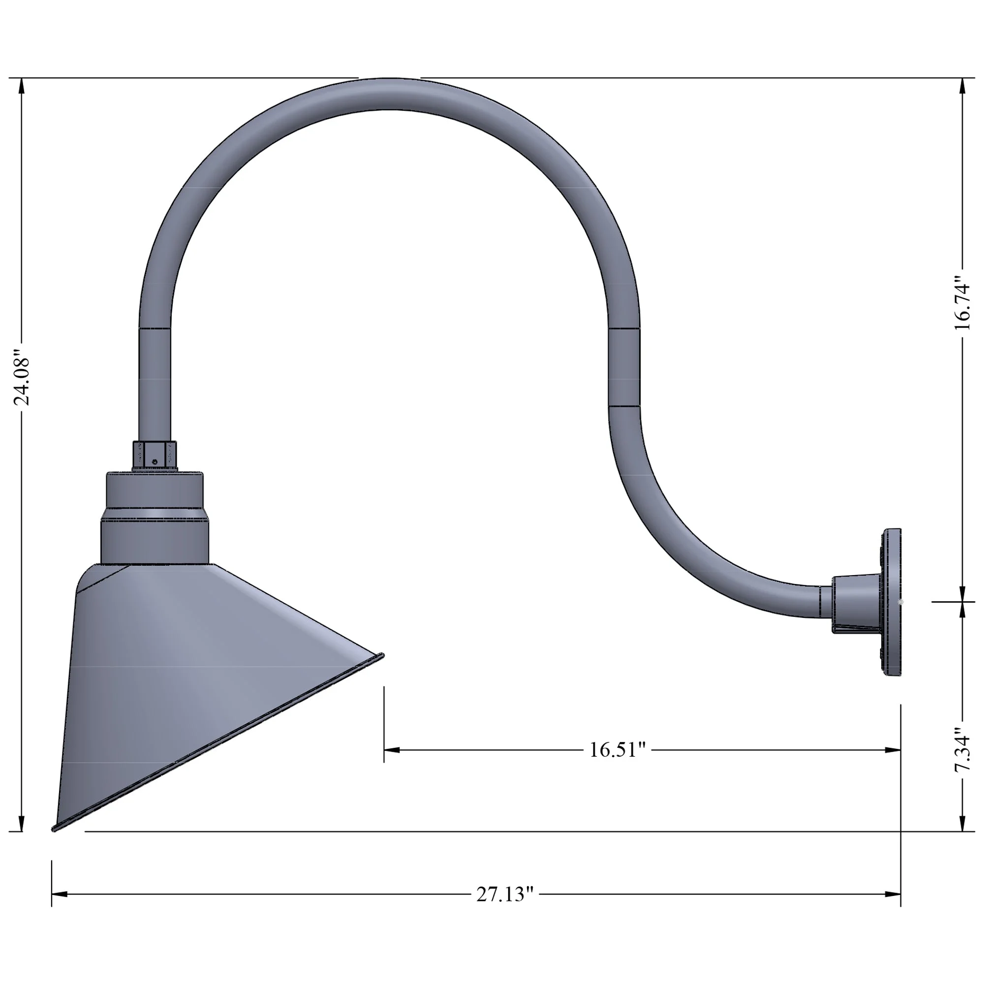 12in Galvanized Outdoor Angle Shade Gooseneck Sign Light Fixture with 24in Long Extension Arm - Wall Sconce Farmhouse, Vintage, Antique Style - UL Listed - 9W 900lm A19 LED Bulb (5000K Cool White)