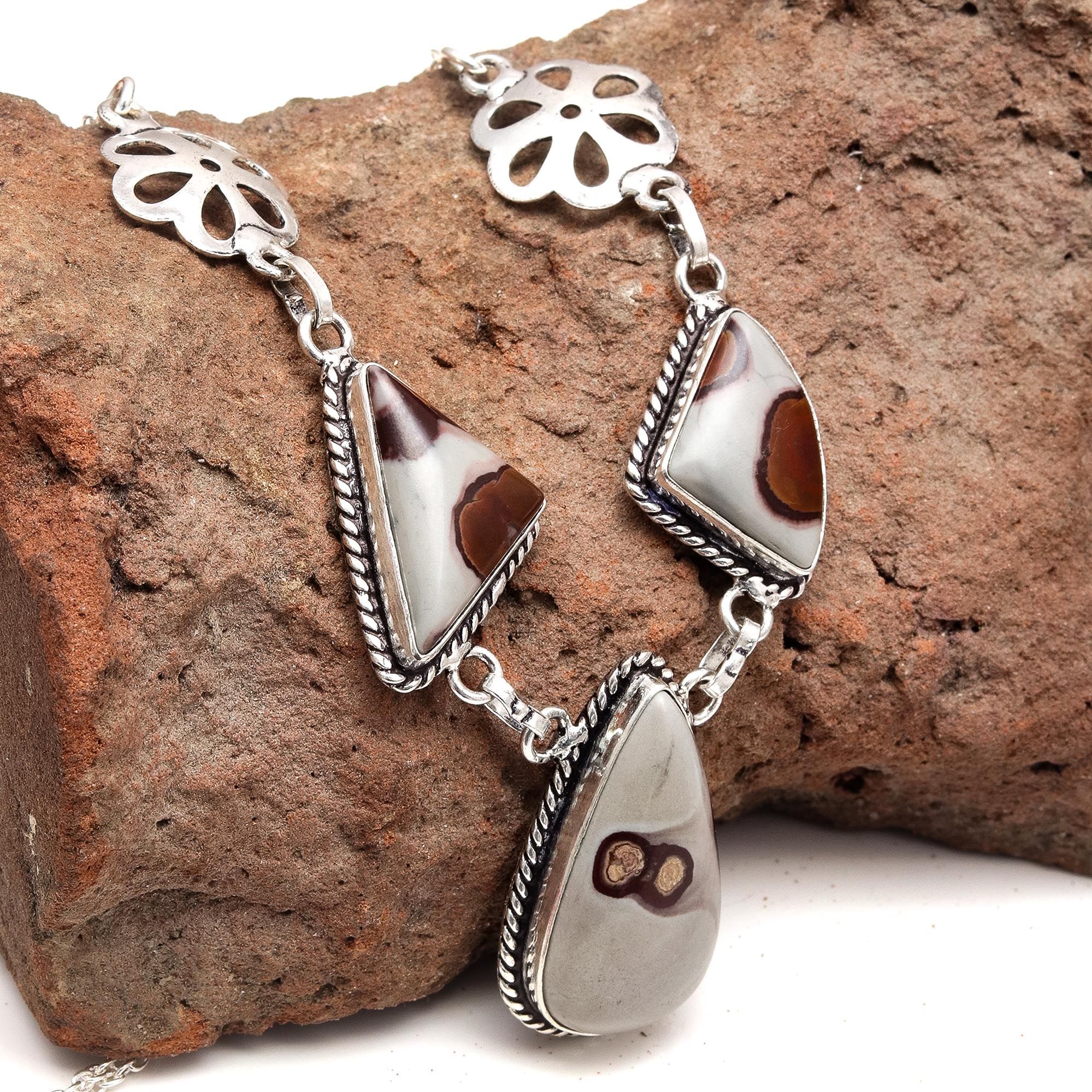 Designer Jasper Gemstone Mother's Day Handmade 925 Silver Jewelry Necklace 20 in