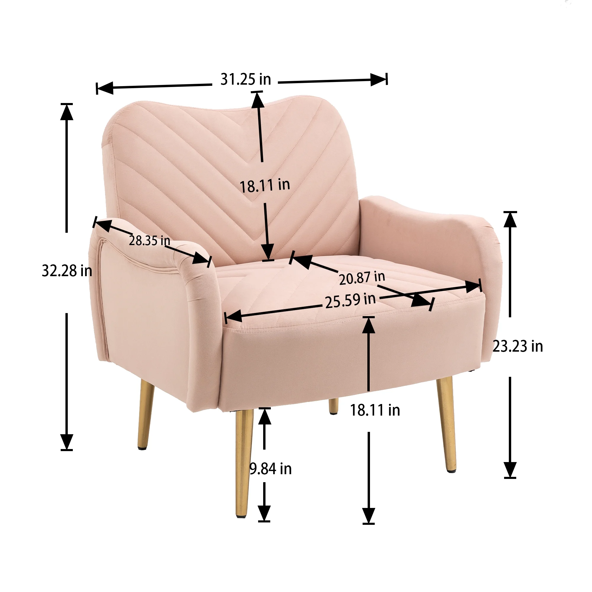 Luccalily Accent Velvet Single Sofa Chair,Upholstered Leisure Accent Living Room Chair, Comfy Armchair with Rose Golden Metal Legs,Mid-Century Modern Velvet Single Sofa Chair
