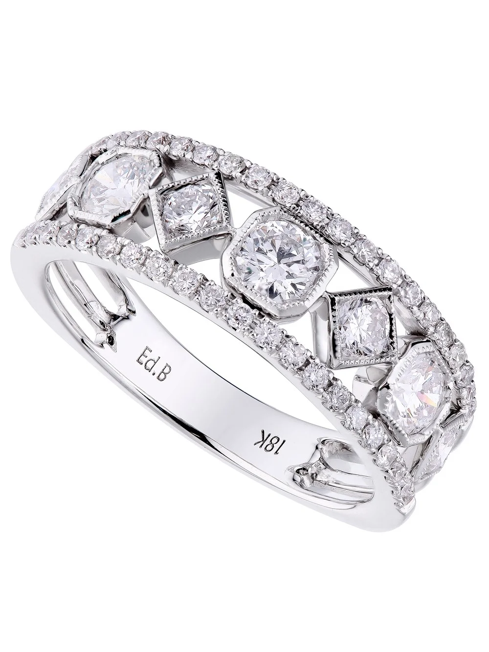 Rachel Koen Pave Diamond Ladies Band Ring 18K White Gold 1.15cttw Size 6.5