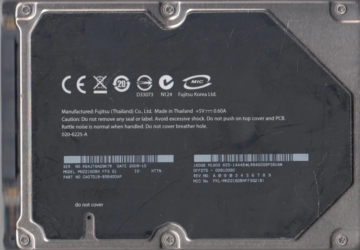 MHZ2160BH FFS G1, PN CA07018-B56400AP, Fujitsu 160GB SATA 2.5 Hard Drive