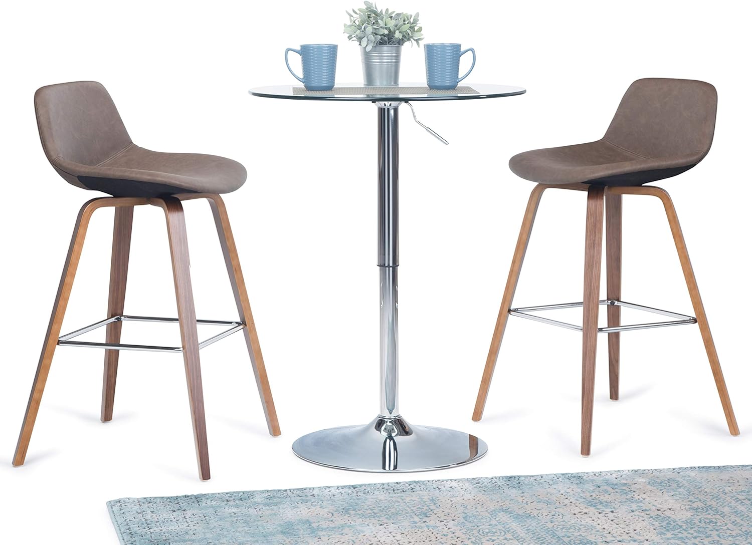 Randolph 26 Inch Century Modern Bentwood Counter Height Stool (Set Of 2) In Distressed Chocolate Brown Vegan Faux Leather, For The Dining Room And Kitchen