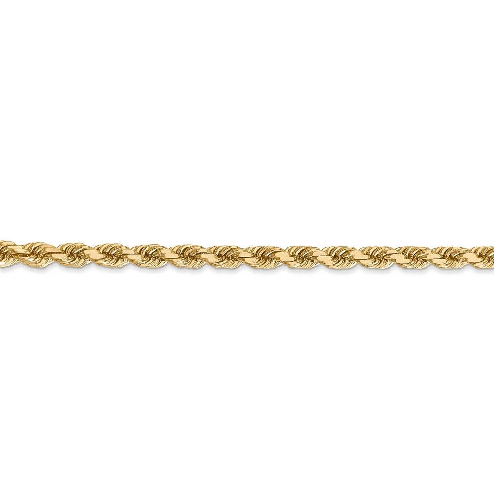 Real 14kt Yellow Gold 4mm Diamond Cut Rope with Lobster Clasp Chain; 9 inch; for Adults and Teens; for Women and Men