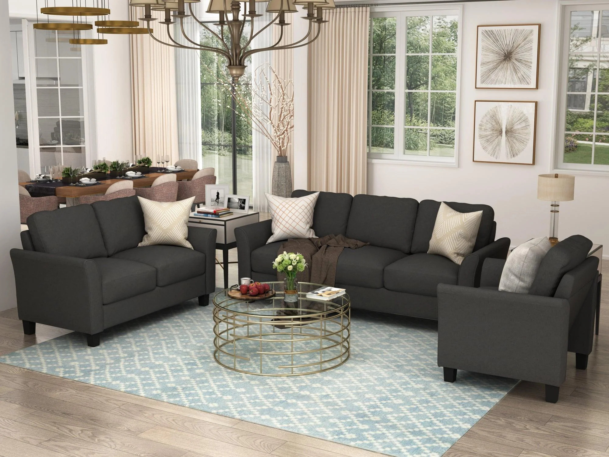 Supfirm Polyester-blend 3 Pieces Sofa Set