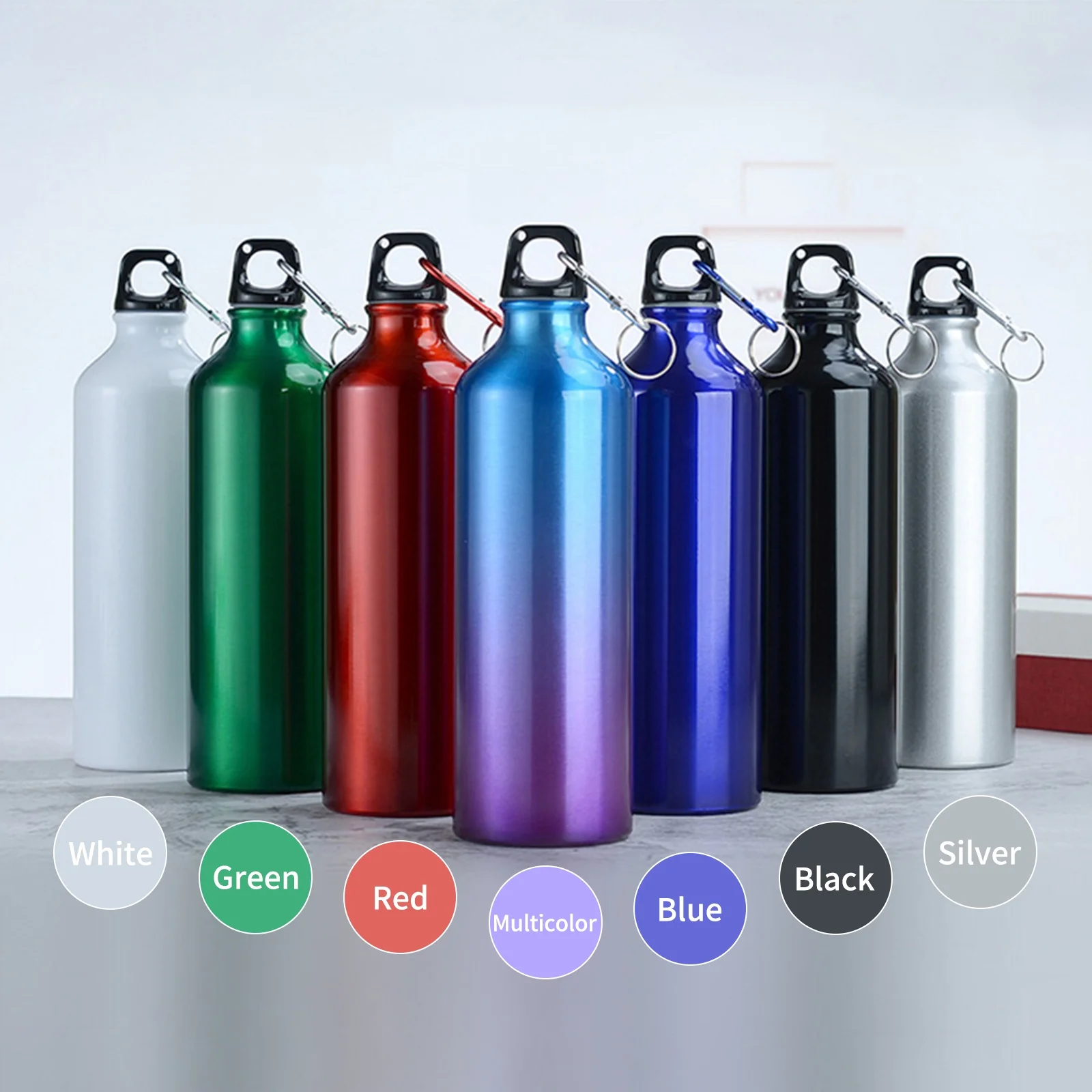 750Ml Bottles With Carabiner Portable Aluminum Bottle Reusable Leakproof Jug For Hiking Travel Sports Gym Fitness