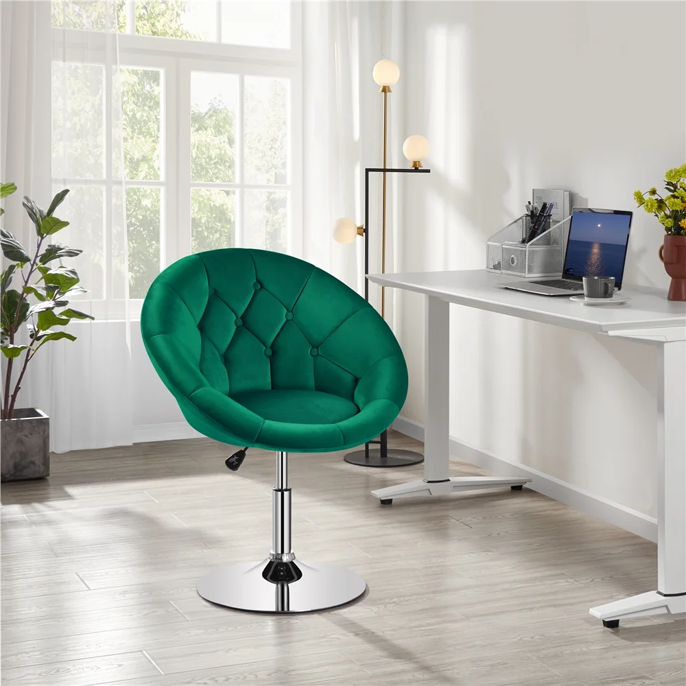 Yaheetech Contemporary Adjustable Round Tufted Back Swivel Accent Chair, Green