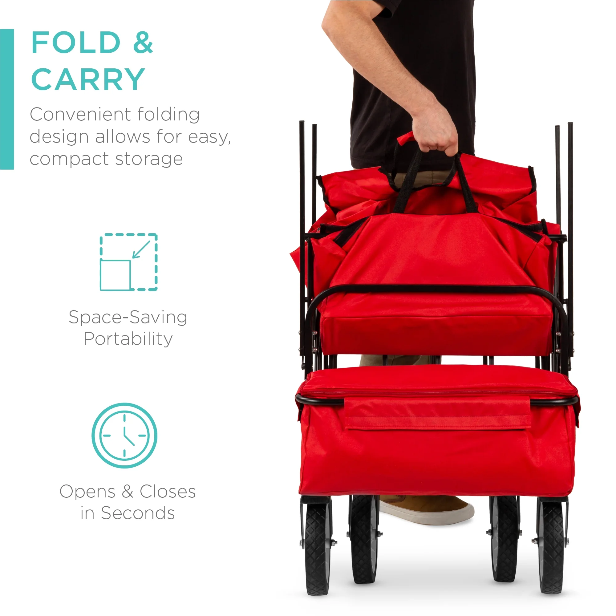 Best Choice Products Collapsible Folding Outdoor Utility Wagon with Canopy Garden Cart w/ Removable Canopy - Red