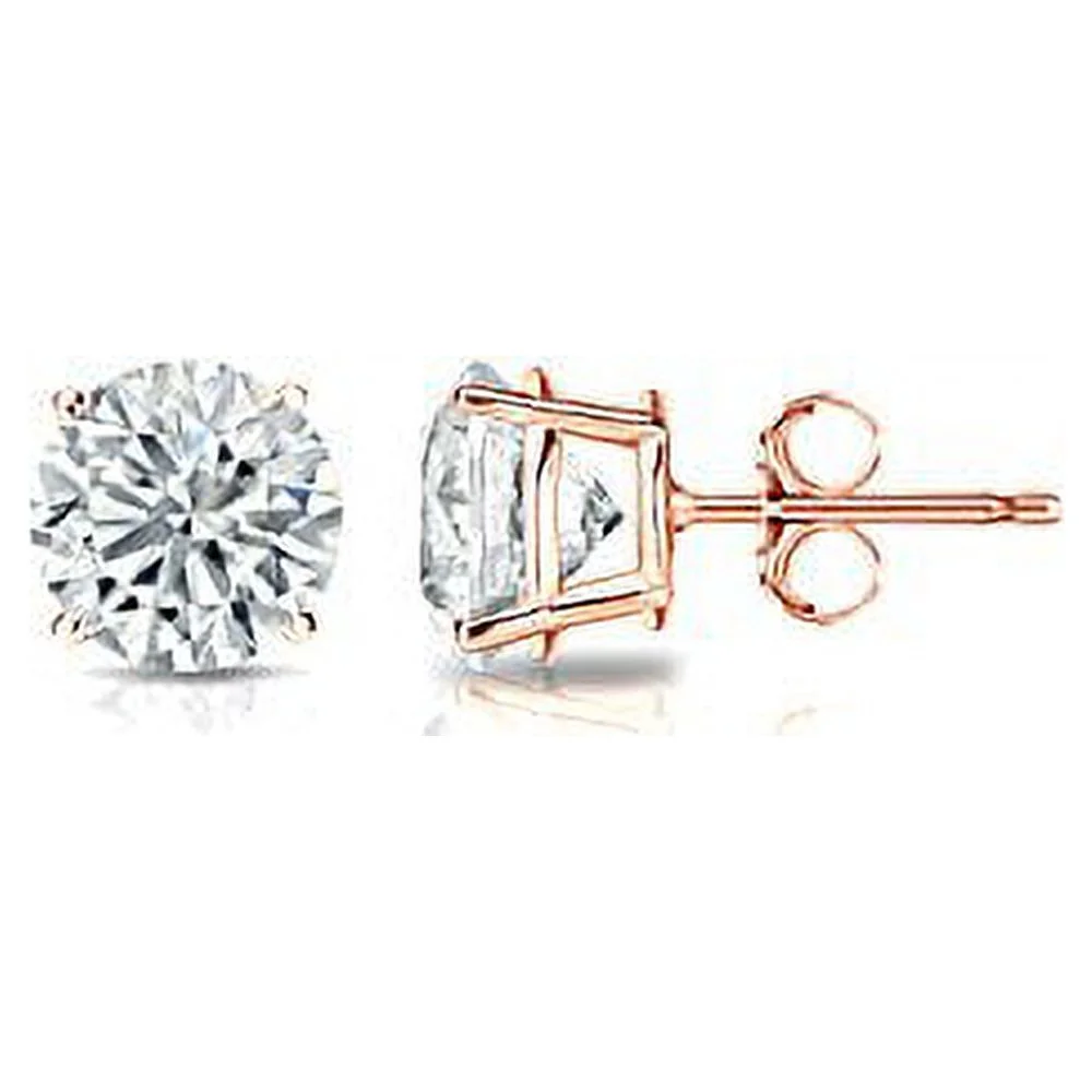 14k Rose Gold Round Lab Grown Diamond Stud Earrings (1/4 cttw, E-F, VS1-VS2) 4-Prong Basket, Push-backs by Diamond Wish