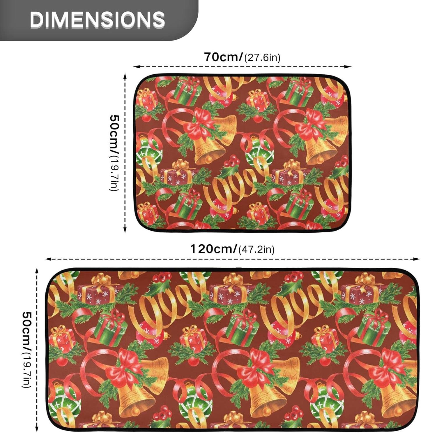 Bestwell Christmas Jingling Bells Kitchen Mats Set of 2, Merry Xmas Anti Fatigue Floor Runner Rug Non Slip Comfort Mat for Living Room Laundry Room Hallway