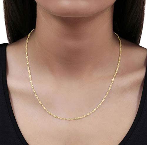 10K Yellow Gold 1.7mm Singapore Pendant Chain, FREE Microfiber Cloth, Diamond Cut Rope Link Mens Womens Necklace, Giorgio Bergamo 24