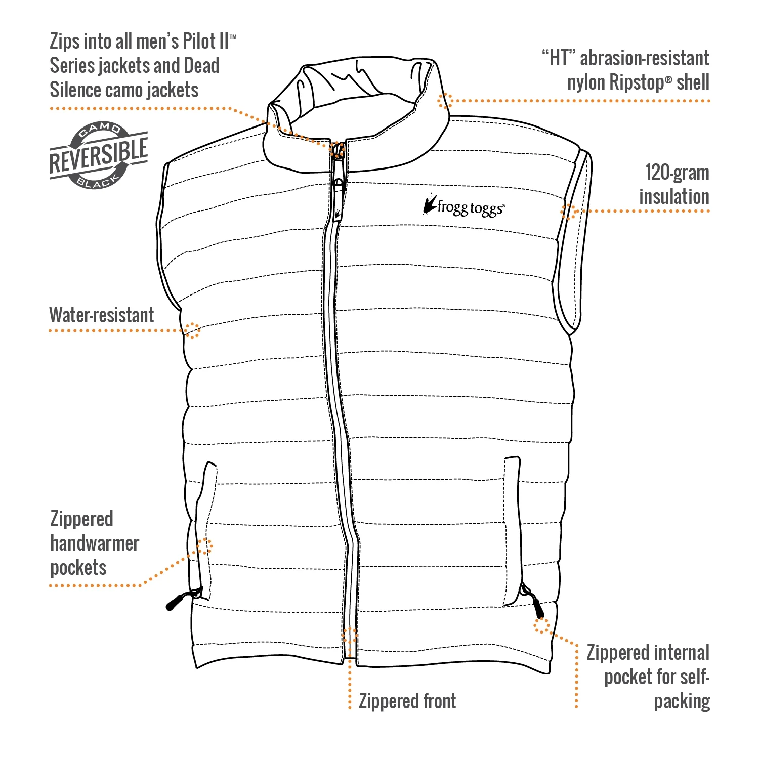 Frogg Toggs Men's Co-Pilot Insulated Vest | Black | Size XL