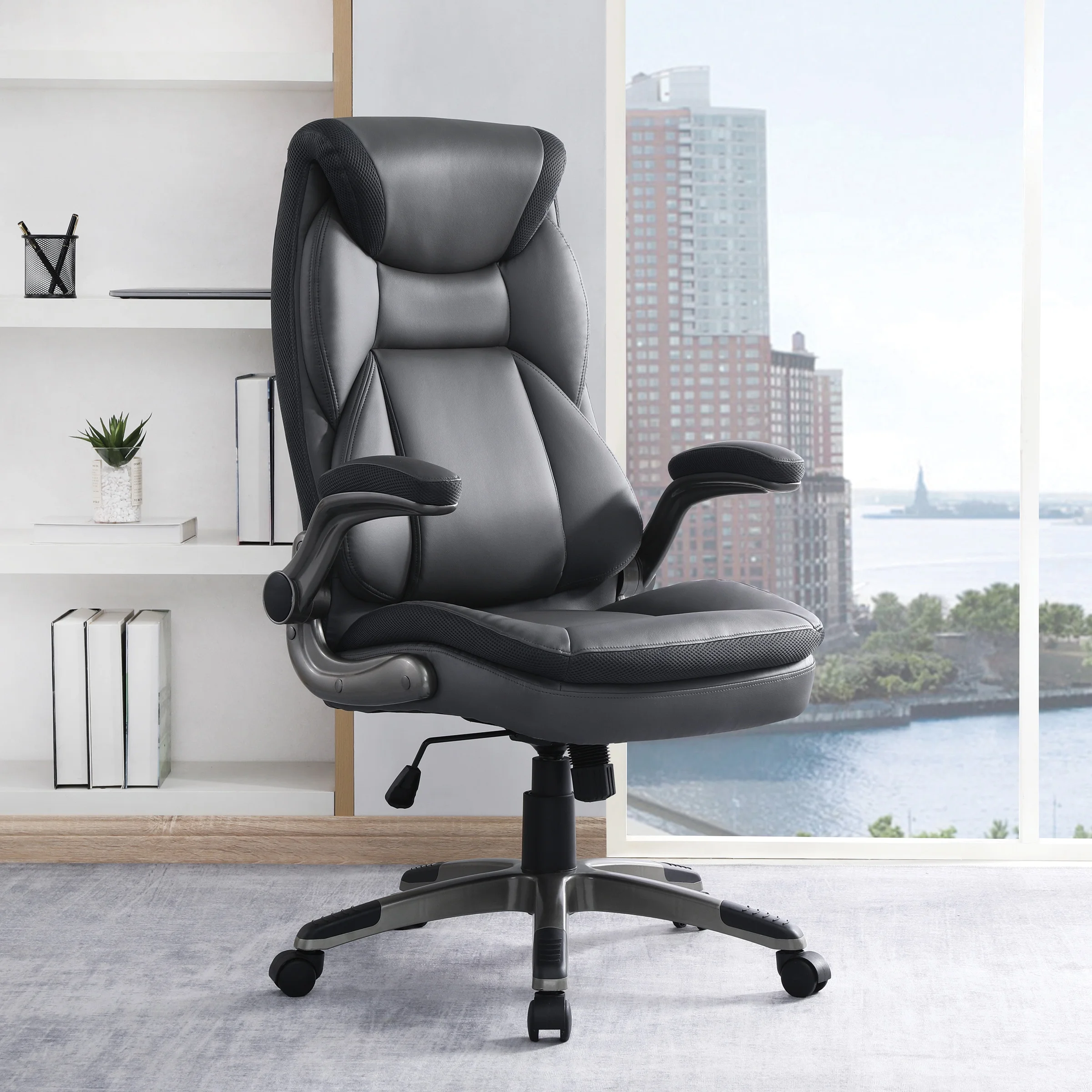 Executive Charcoal Bonded Leather Chair with Titanium Coated Nylon Base