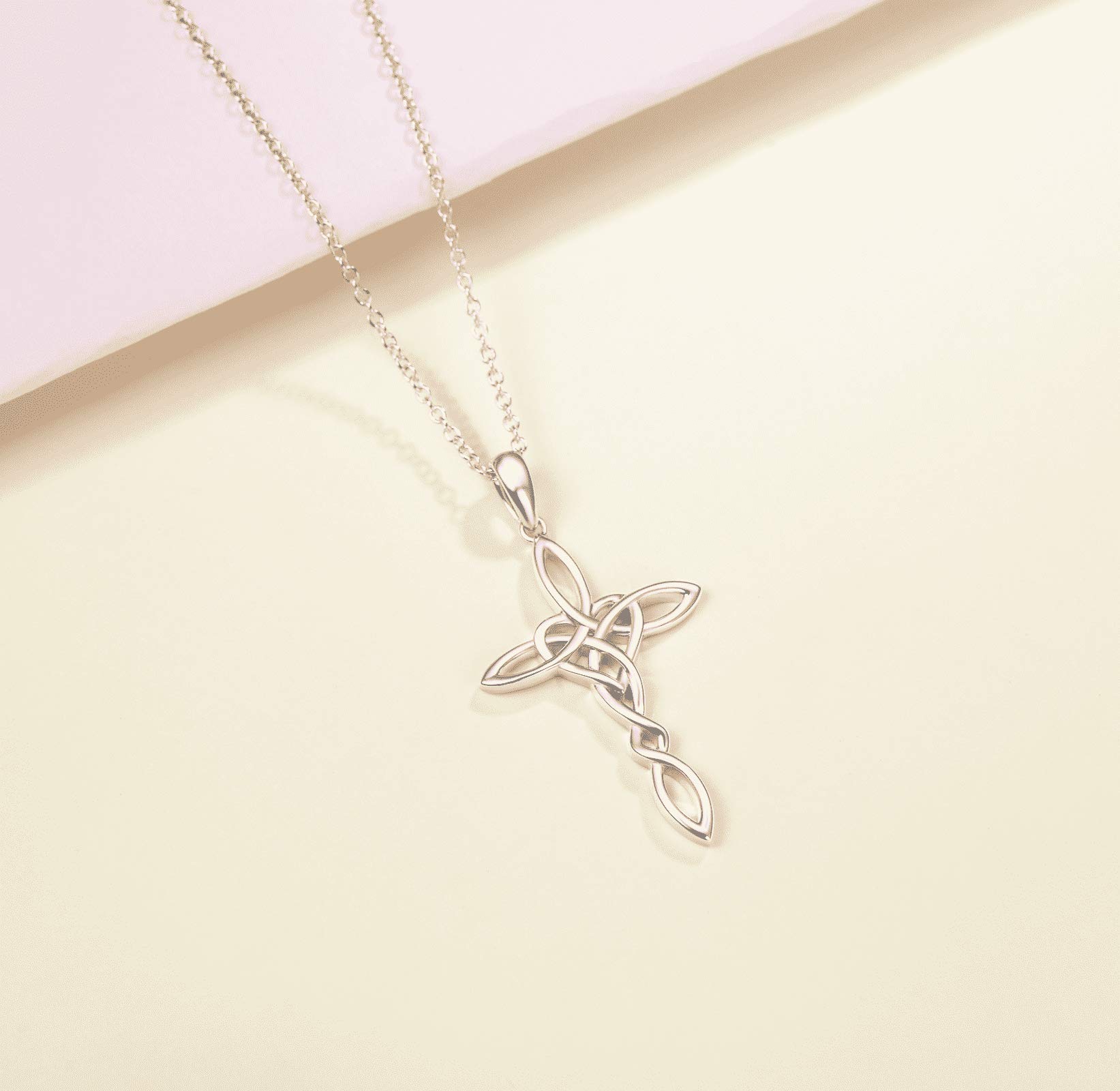 FANCIME 14K Gold Plated Sterling Silver Well-Crafted High Polished Celtic Knot Cross Crucifix Infinity Pendant Necklace Fine Jewelry Chic Valentines Day Gifts for Women Girls,16+2