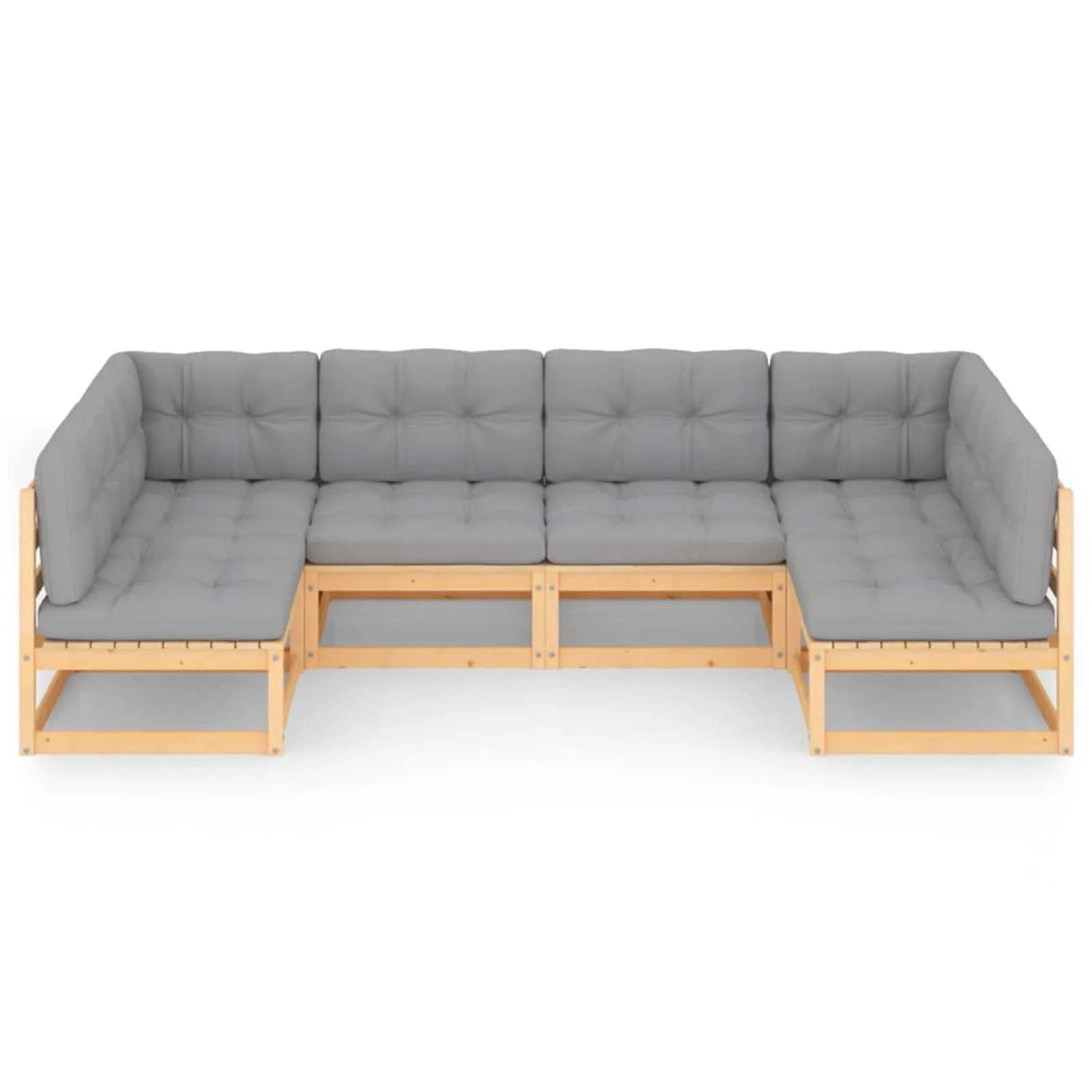 Dcenta 6 Piece Garden Conversation Set 2 Corner Sofa and 4 Middle Sofa with Gray Cushion Pinewood Sectional Outdoor Furniture Set for Patio, Backyard, Patio, Balcony